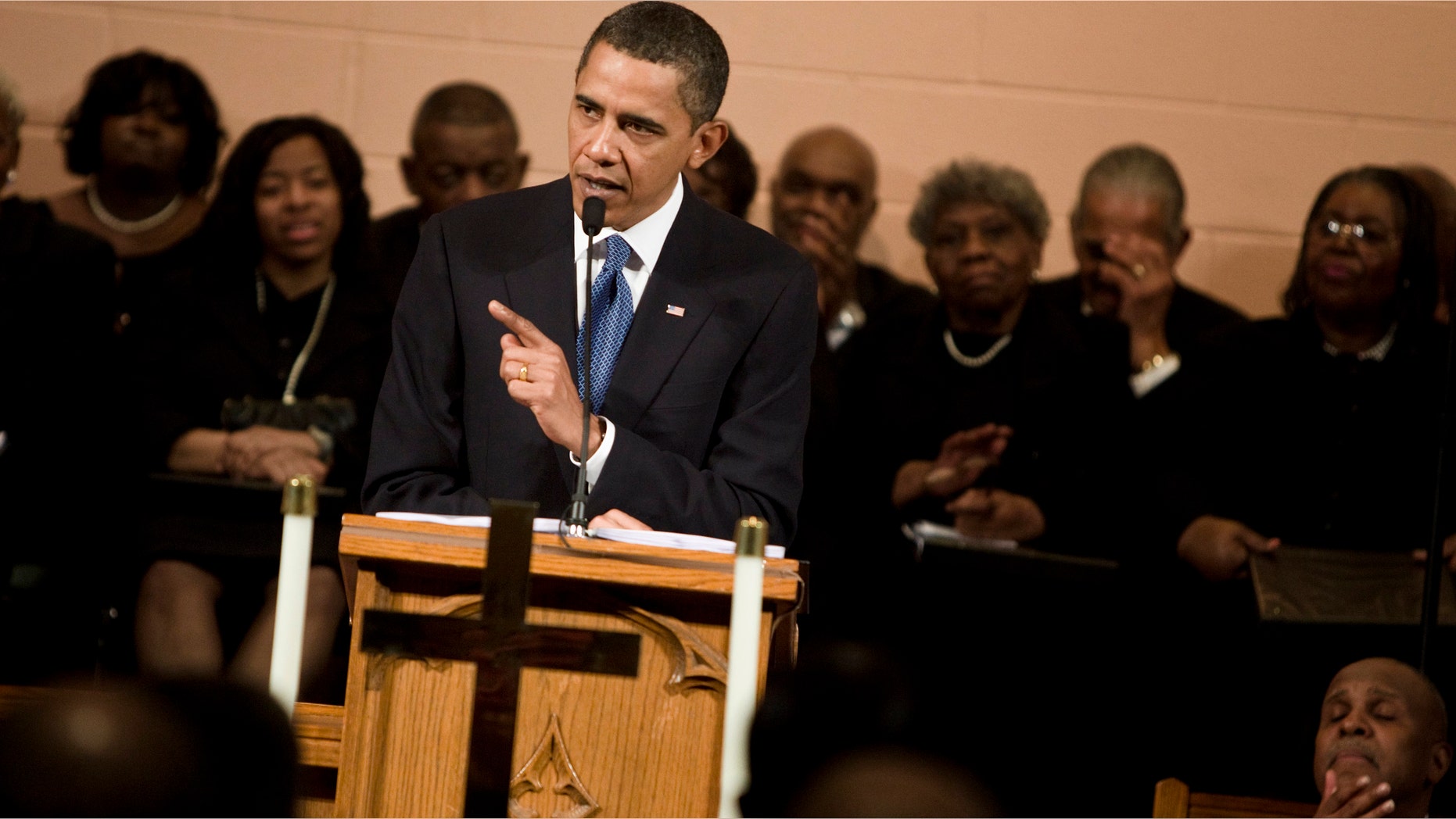 President Barack Obama speaks at Vermont Avenue Baptist Church January 17, 2010 in Washington, DC. (Photo by Brendan Smialowski/Getty Images)