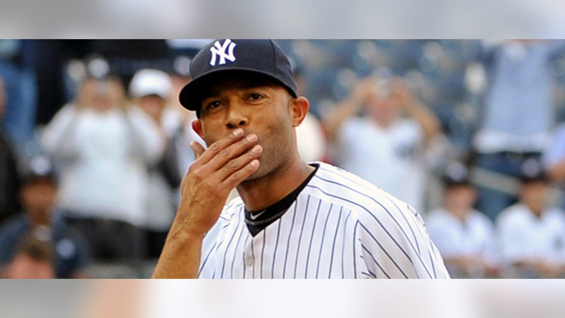 Sept 19: New York Yankees Mariano Rivera blows a kiss to the crowd to acknowledge cheers after recording his 602nd save as the Yankees beat the Minnesota Twins 6-4 at Yankee Stadium in New York.