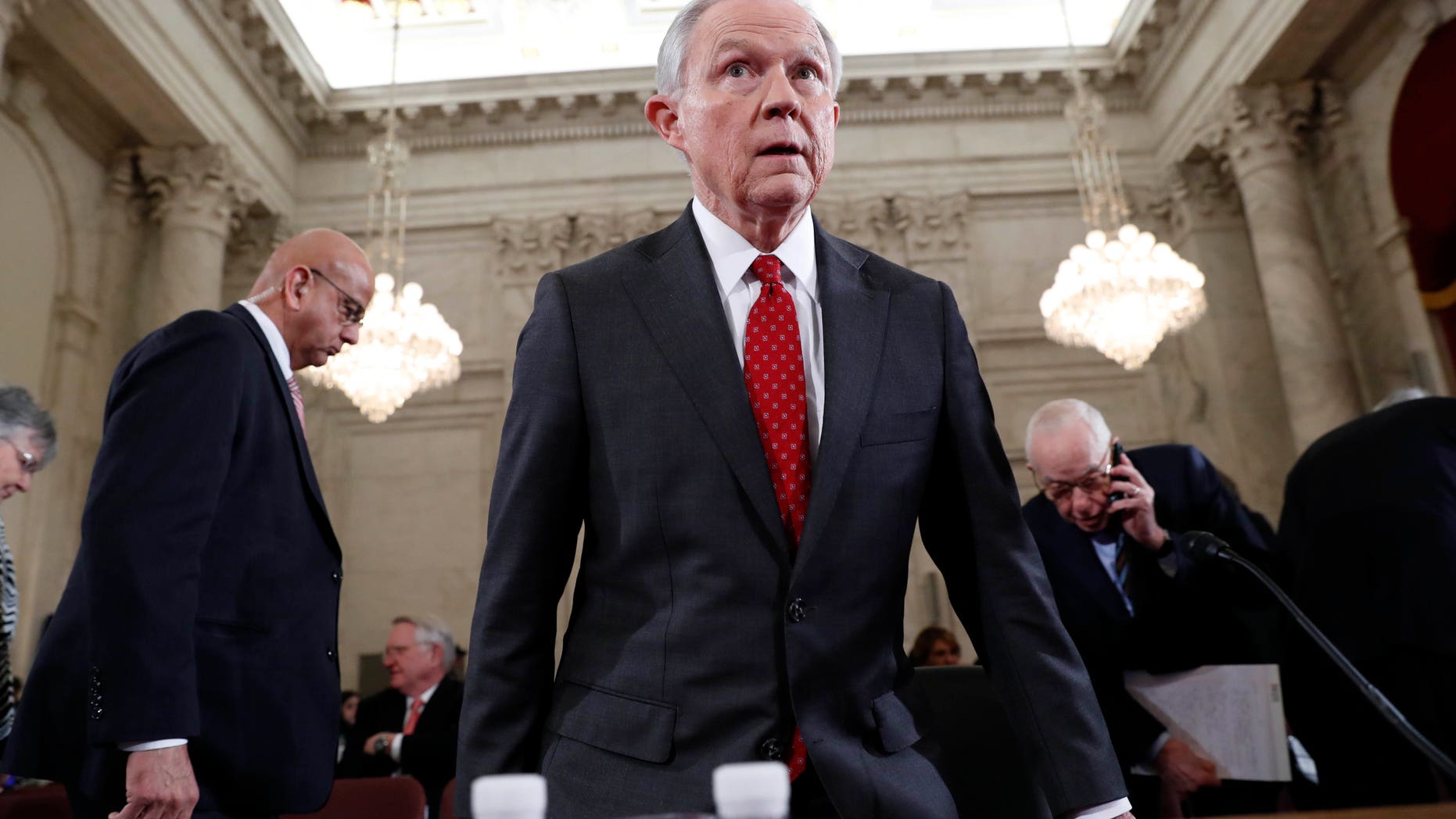 Attorney General-designate, Sen. Jeff Sessions, R-Ala., takes his seat on Capitol Hill in Washington, Tuesday, Jan. 10, 2017, after a break in his confirmation hearing before the Senate Judiciary Committee. (AP Photo/Alex Brandon)