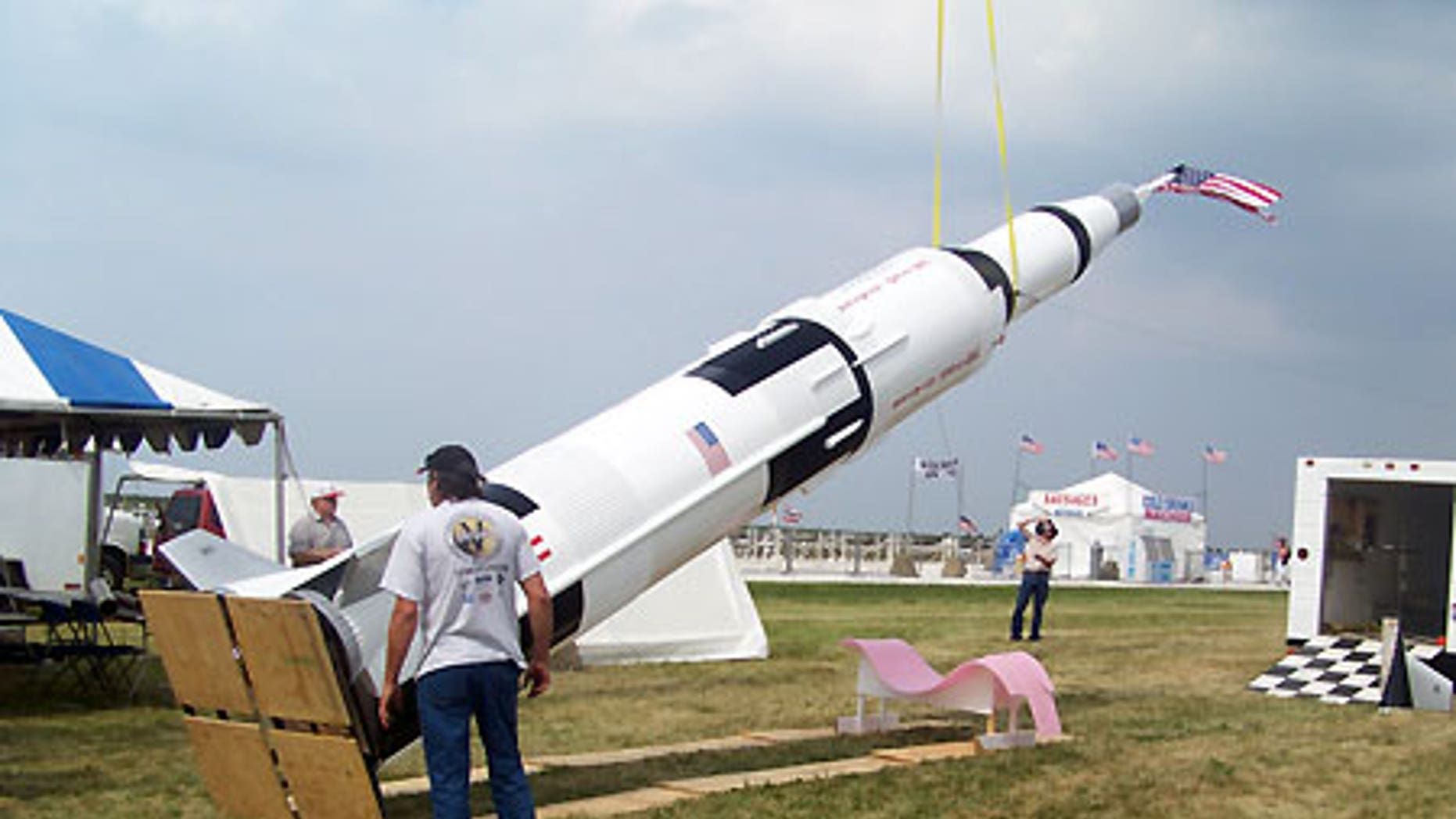 Aug. 20, 2008: Lifting the rocket into a standing position at the Cleveland Air Show.