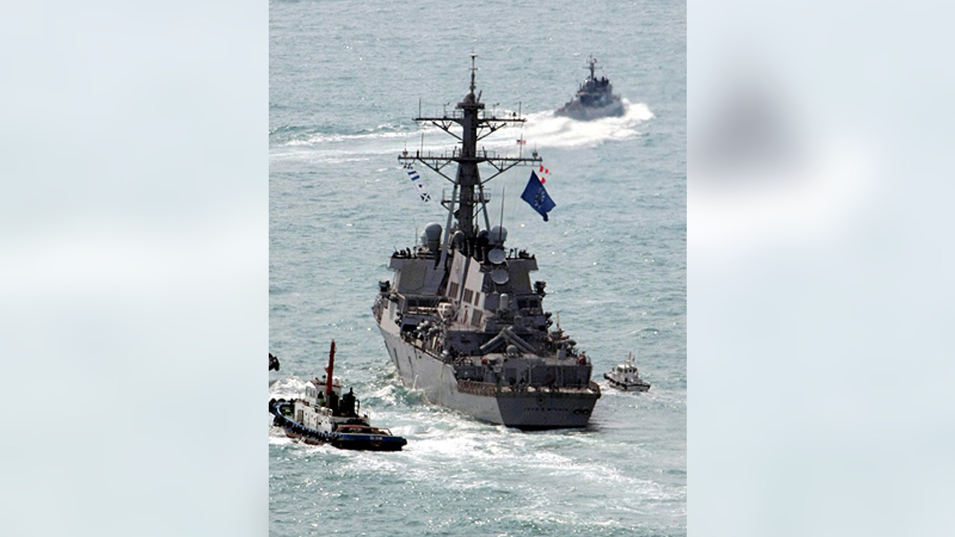 Mar. 30: U.S. Navy's Aegis destroyer USS John S. McCain leaves a naval port in Busan, South Korea.