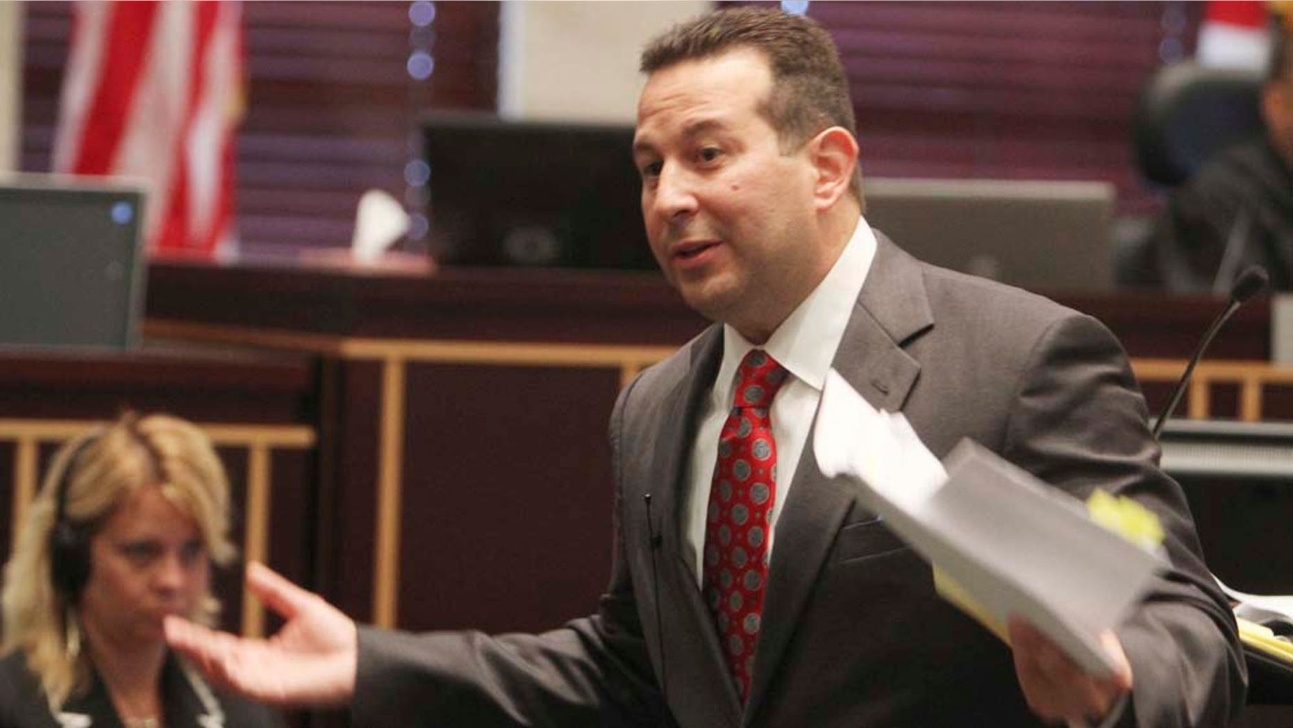 Defense attorney Jose Baez presents closing arguments in the Casey Anthony murder trial at the Orange County Courthouse in Orlando, Fla.,Sunday, July 3. Anthony, who faced the death penalty, was found not guilty of killing her daughter.