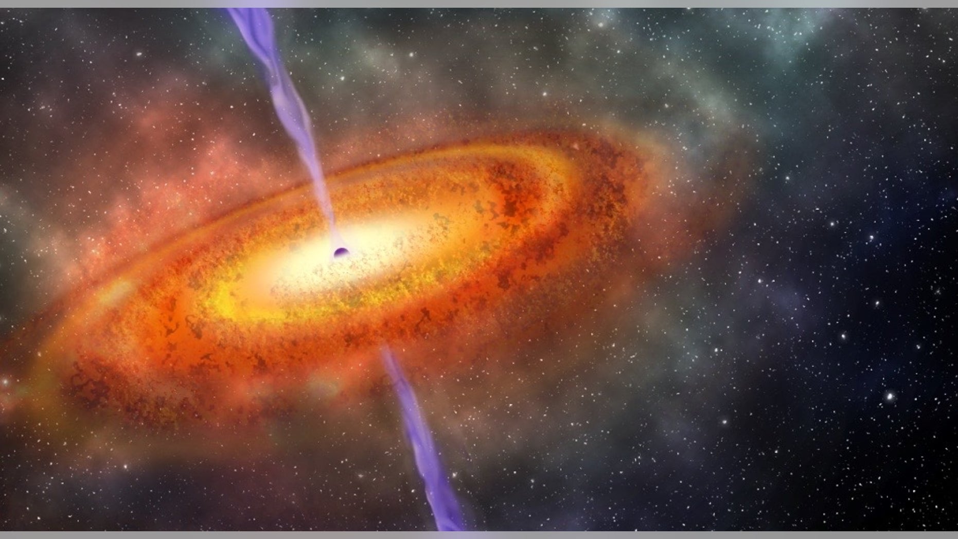 An artist’s illustration of a supermassive black hole ever discovered.