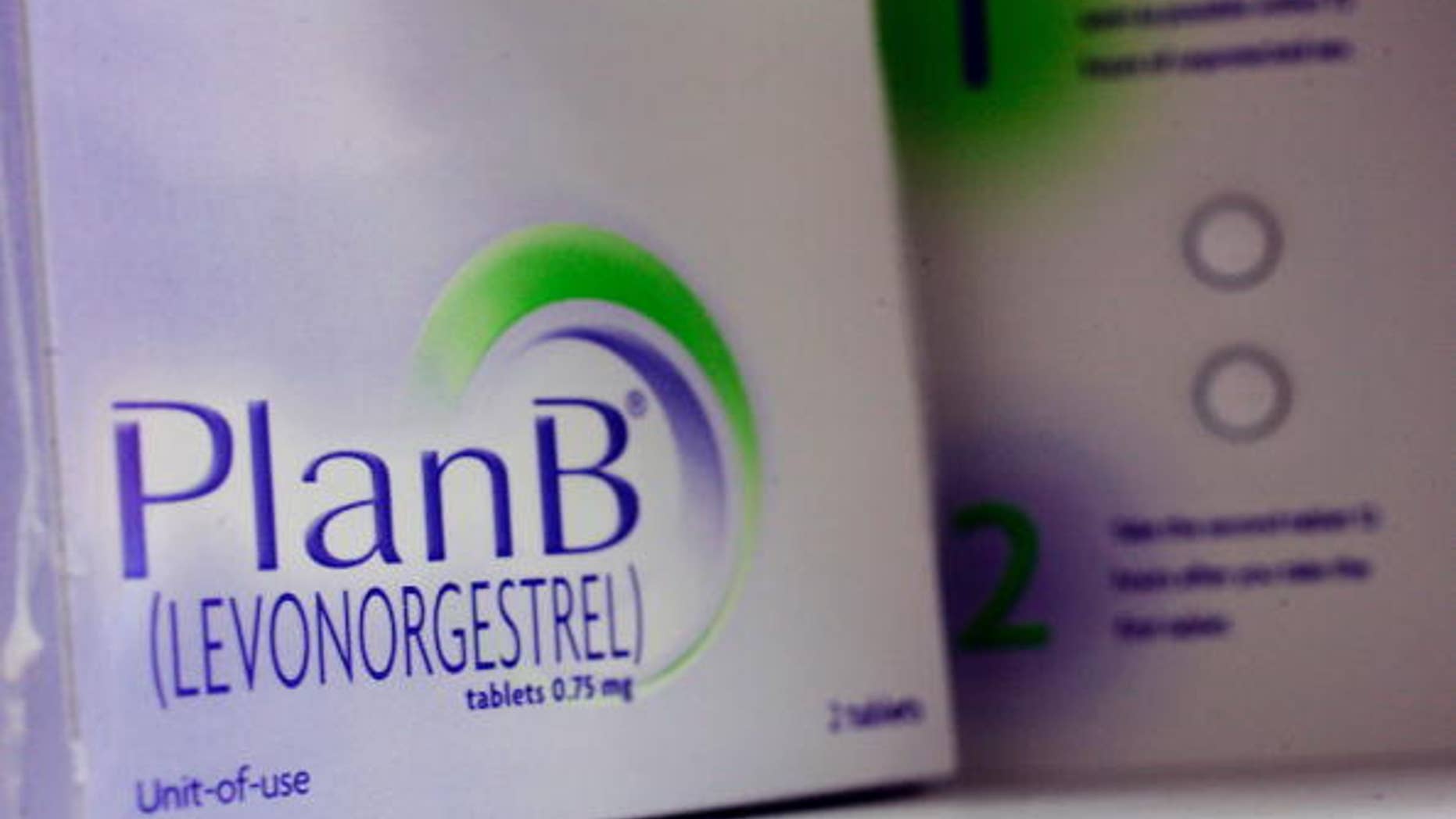 Plan B, also known as the "morning-after pill," is displayed on a pharmacy shelf in Boston, Massachusetts.