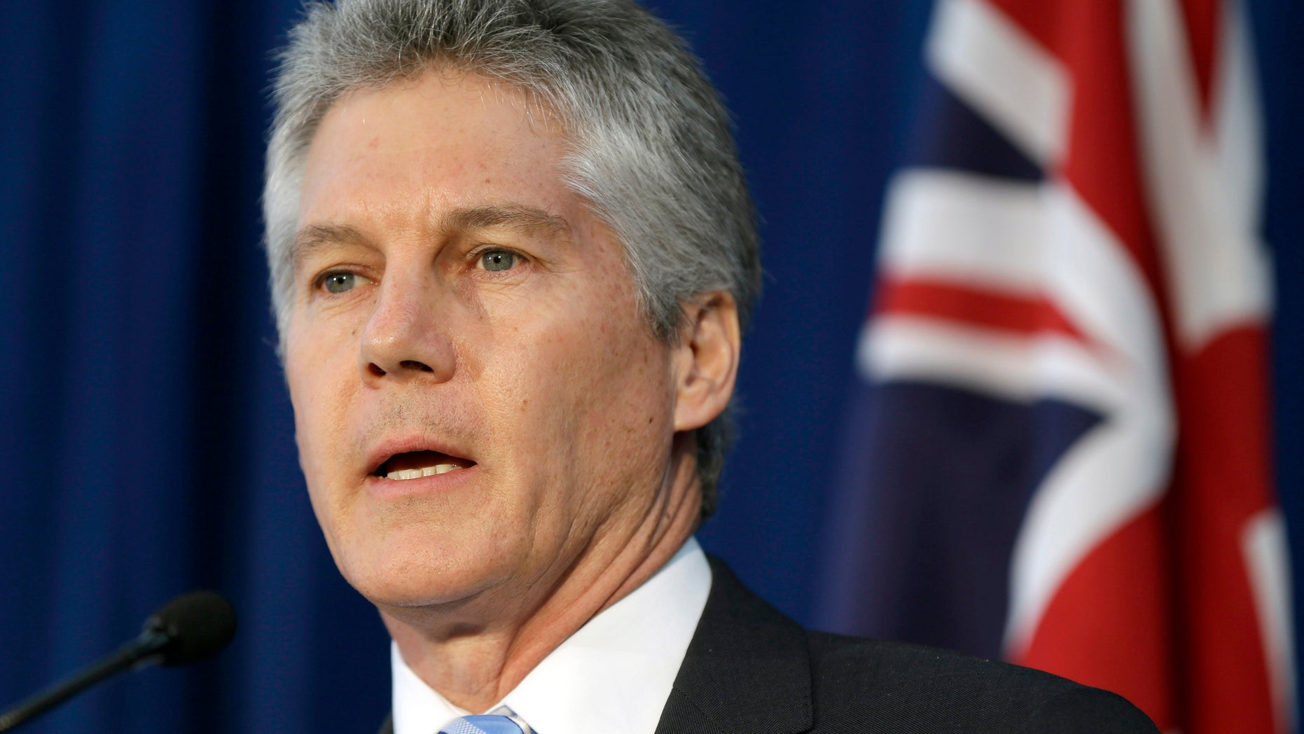 FILE - In this Nov. 14, 2012 file photo, Australian Defense Minister Stephen Smith speaks during a news conference at the annual Australia-United States Ministerial Consultations in Perth, Australia. Australia said Friday, May 3, 2013 it would buy 12 Boeing EA-18G Growler advanced electronic warfare technology aircraft because it can't risk delivery delays in their replacement, the Lockheed Martin F-35 Joint Strike Fighters. "We've made decisions to protect our own air combat capability with the previous acquisitions of Super Hornets and now additional Growlers," Smith told reporters. (AP Photo/Matt Rourke, Poo, Filel)