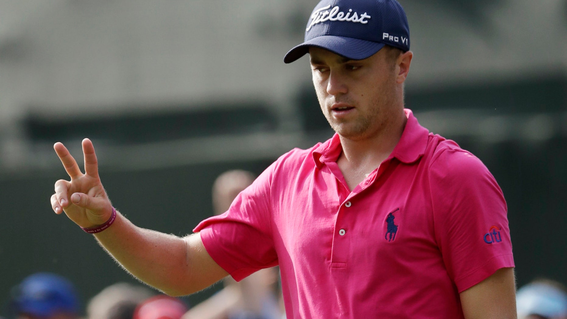 Justin Thomas celebrates after a birdie on the 13th hole during the final round of the PGA Championship golf tournament at the Quail Hollow Club Sunday, Aug. 13, 2017, in Charlotte, N.C.