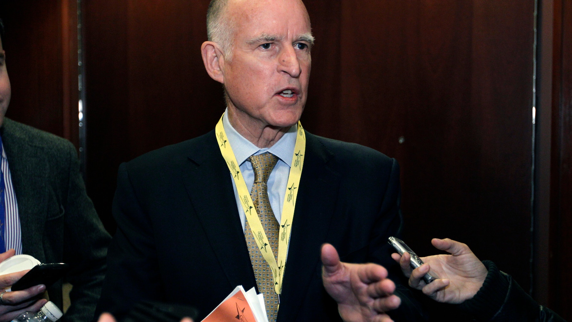 Feb. 26, 2012: California Gov. Jerry Brown speaks with reporters during the National Governors Association winter meeting in Washington.