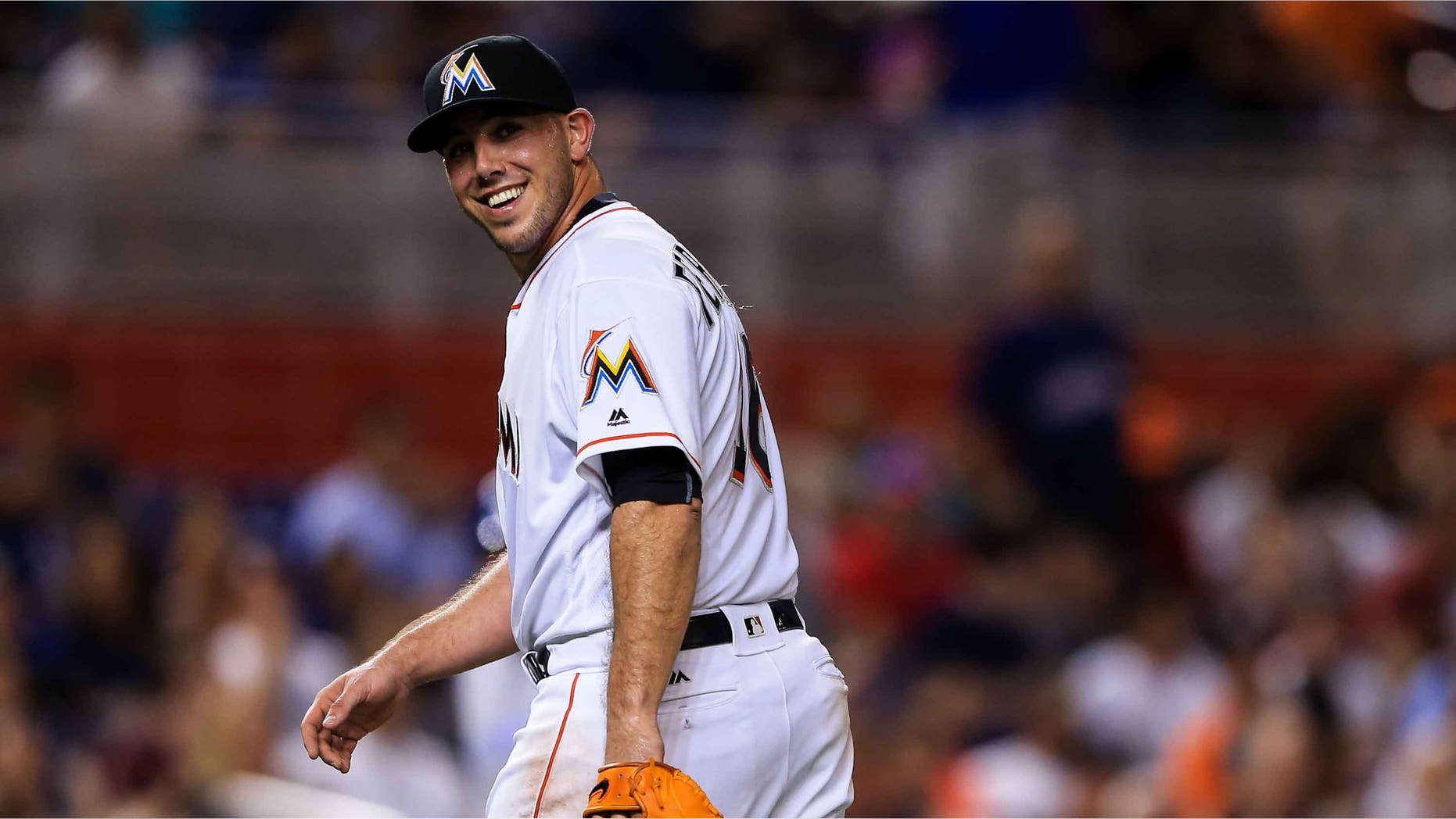 MIAMI, FL - AUGUST 24: Jose Fernandez #16 of the Miami Marlins walks of the field during the third inning of the game against the Kansas City Royals at Marlins Park on August 24, 2016 in Miami, Florida. (Photo by Rob Foldy/Getty Images)