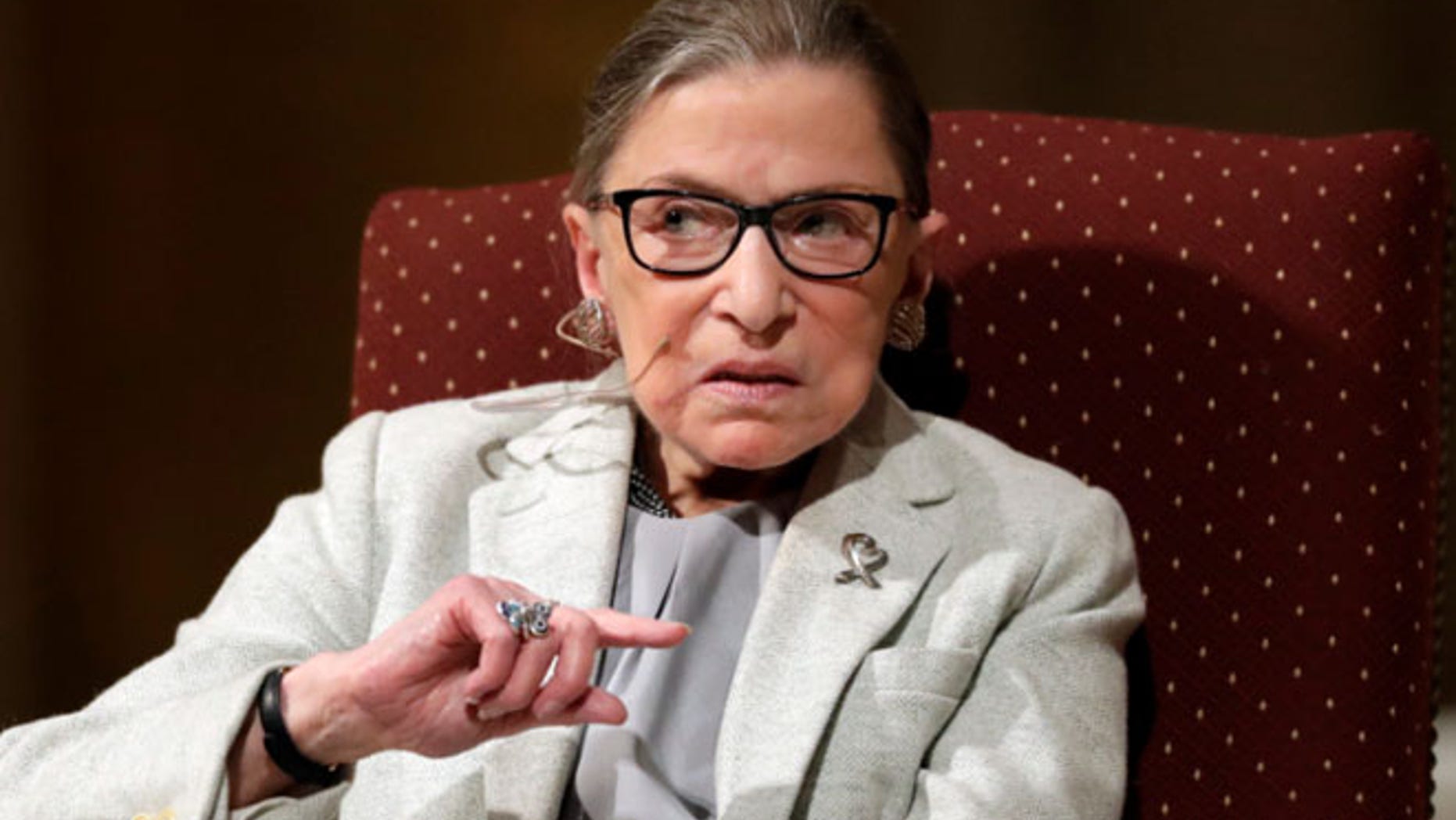U.S. Supreme Court Justice Ruth Bader Ginsburg speaks during a visit to Stanford University