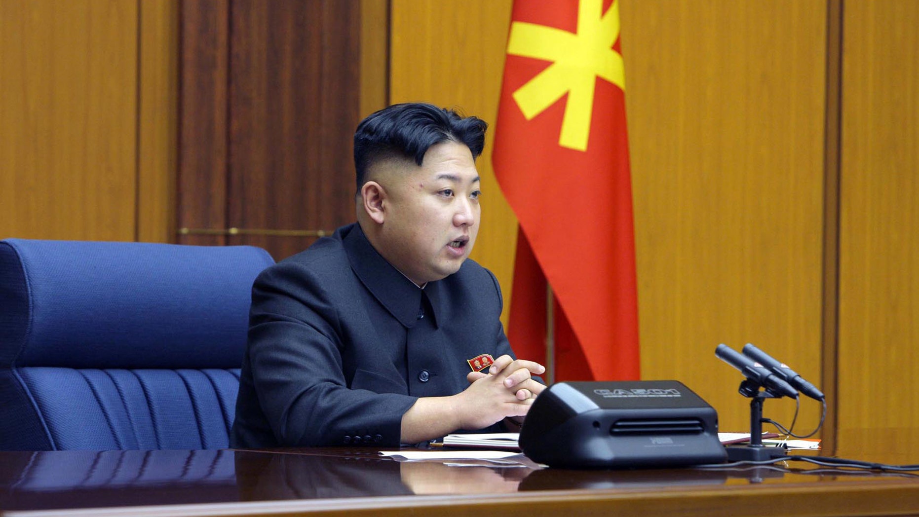 In this undated photo released by the Korean Central News Agency and distributed Sunday, Feb. 3, 2013 in Tokyo by the Korea News Service, North Korean leader Kim Jong Un attends an enlarged meeting of the Central Military Commission of the Workers' Party of Korea at an undisclosed location of North Korea. Kim issued “important” guidelines on how to bolster the army and protect the nation's sovereignty at the high-level ruling Workers' Party meeting, state media said Sunday, an indication Pyongyang has finalized formal procedural steps and is ready to conduct an atomic test. (AP Photo/Korean Central News Agency via Korea News Service) JAPAN OUT UNTIL 14 DAYS AFTER THE DAY OF TRANSMISSION
