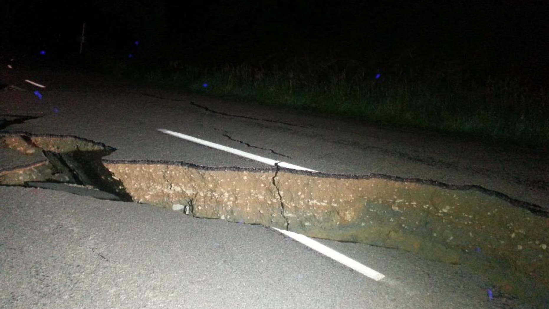 Damage along Kaikoura Road about two hours north of Christchurch on Monday.