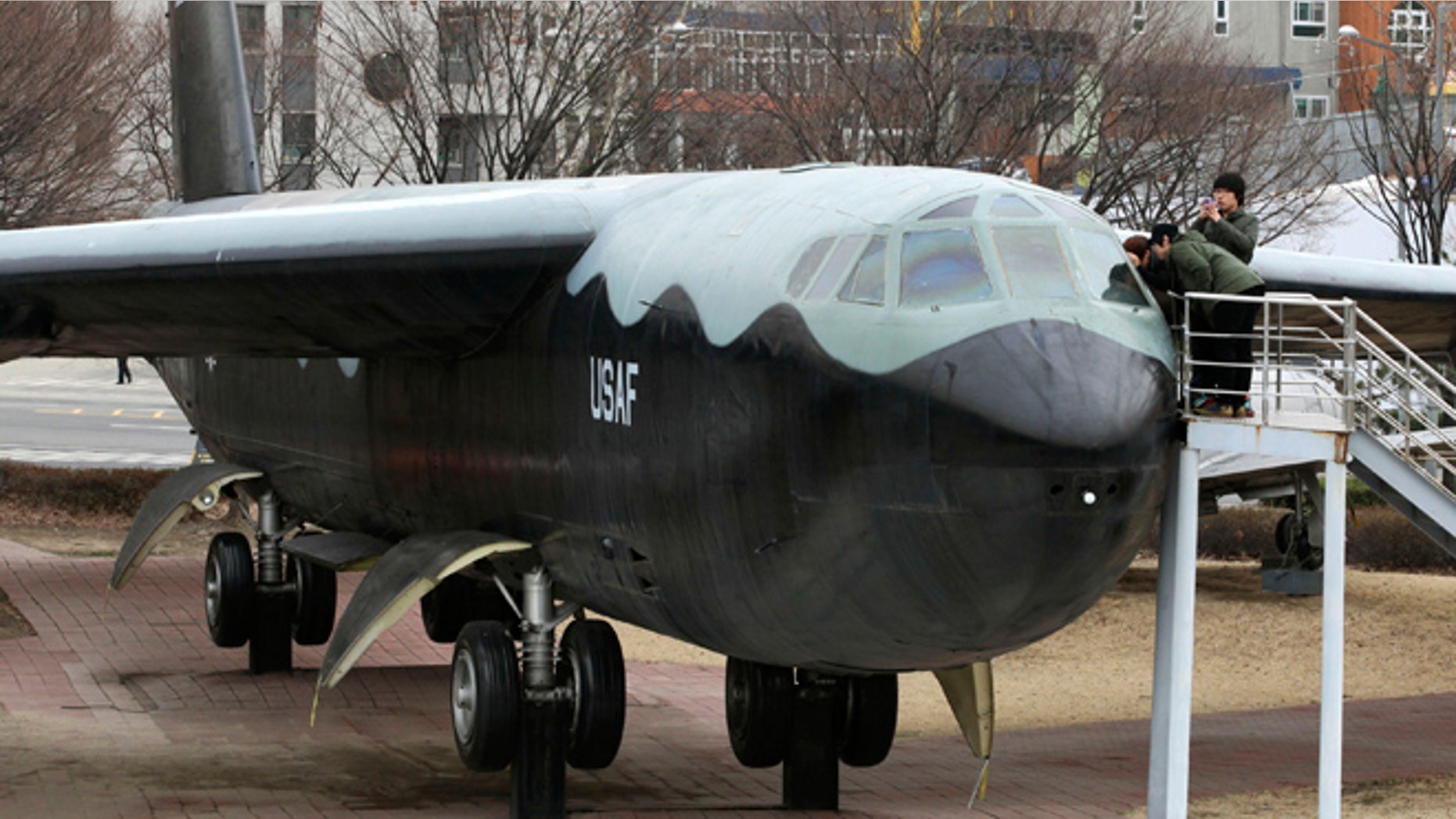 March 19, 2013: Visitors look inside a U.S. Air Force B-52 bomber on display at the War Memorial of Korea in Seoul, South Korea.