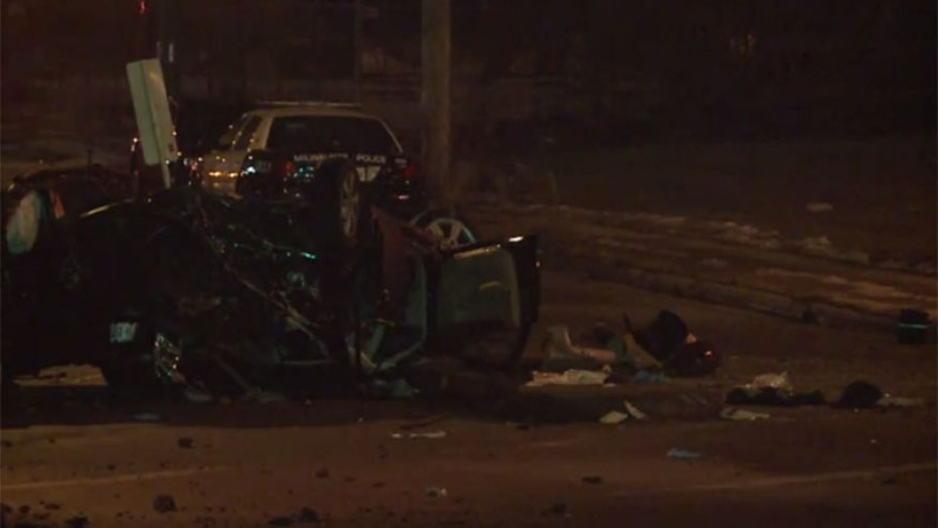 The driver lost control of the car and ran into a utility pole and two other vehicles, one with a mother and her two sons inside who were not injured.