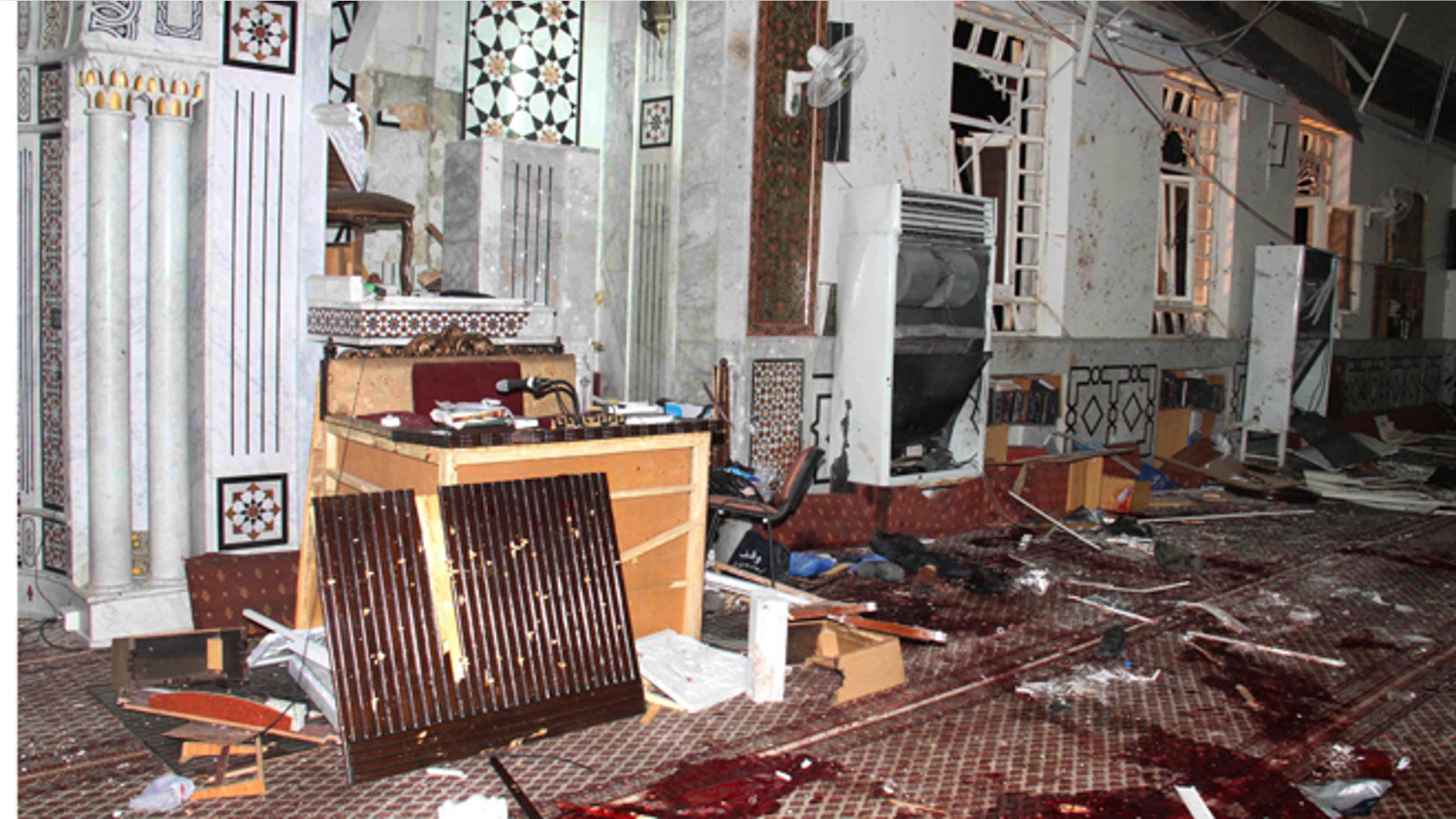 March 21, 2013: In this photo released by the Syrian official news agency SANA, the Eman Mosque is seen destroyed after a suicide bomber blew himself up, killing Sheikh Mohammad Said Ramadan al-Buti, an 84-year-old cleric known to all Syrians as a religious scholar, at the Mazraa district, in Damascus, Syria.