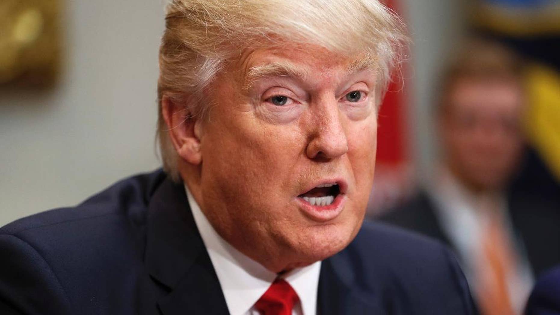 In this Feb. 2, 2017, photo, President Donald Trump speaks during his meeting with House and Senate legislators in the Roosevelt Room of the White House in Washington. For all of the White House's early bravado,Trump has taken office with few concrete plans for how to make good on his pledge to unravel President Barack Obama's foreign policy and tackle some of the biggest national security challenges facing his administration. (AP Photo/Pablo Martinez Monsivais)