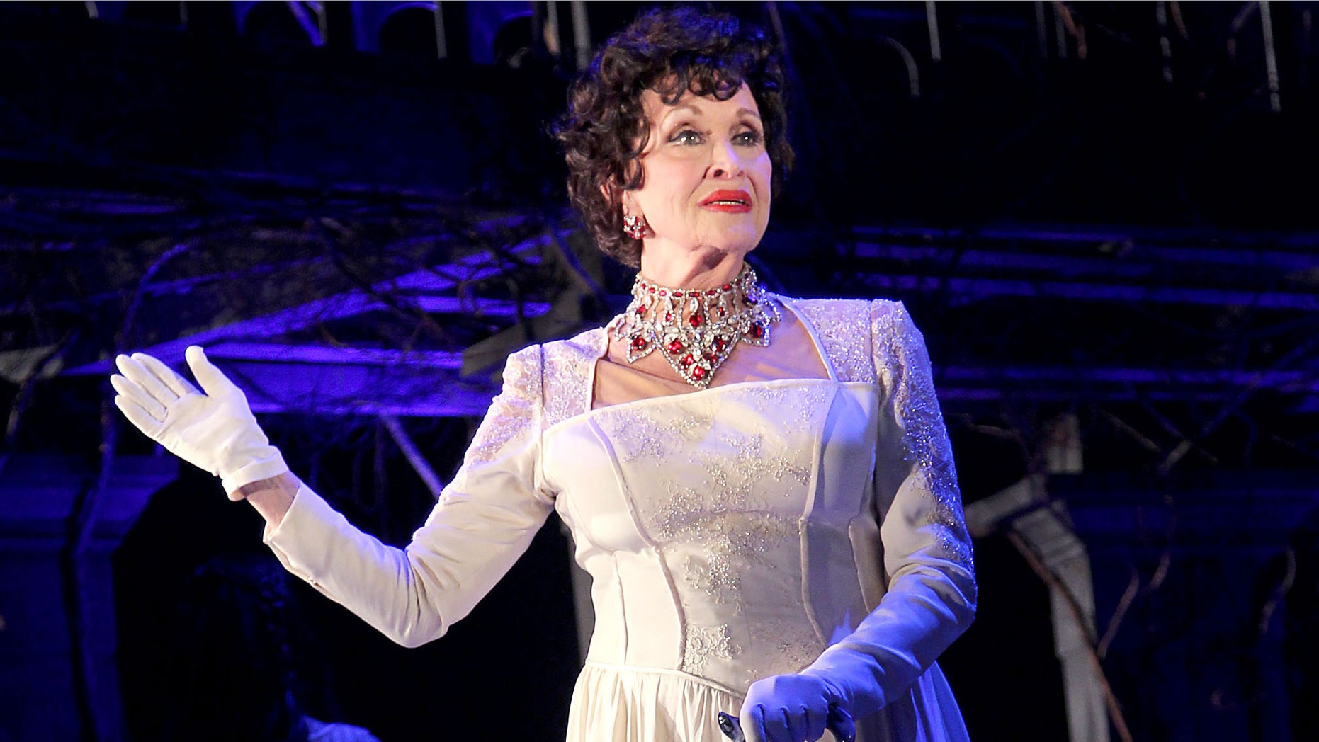 In this Feb. 12, 2015 photo released by Starpix, Chita Rivera appears at a media event for Kander and Ebb's Final Musical, "The Visit," at The Lyceum Theatre in New York. (Aurora Rose/Starpix via AP)