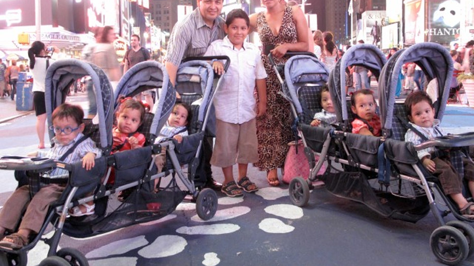 The Carpio family in New York City's Times Square.