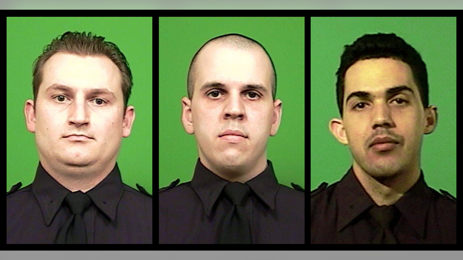 This combination of photos provided by the New York City Police Department shows officers, from left, Lukasz Kozicki, Michael Levay and Juan Pichardo. All three officers were shot within a one-hour span in two separate incidents on Thursday night, Jan. 3, 2013. Kozicki and Levay were shot when they confronted a man on a Manhattan-bound subway car in Brooklyn. Both officers survived the shooting, and Levay returned fire, killing the suspect. In a separate incident, officer Pichardo, who was working off-duty at his family's Bronx car dealership, was shot while disarming a man who was trying to rob the business. Pichardo survived the shooting and four suspects were arrested in the robbery attempt. (AP Photo/New York City Police Department)