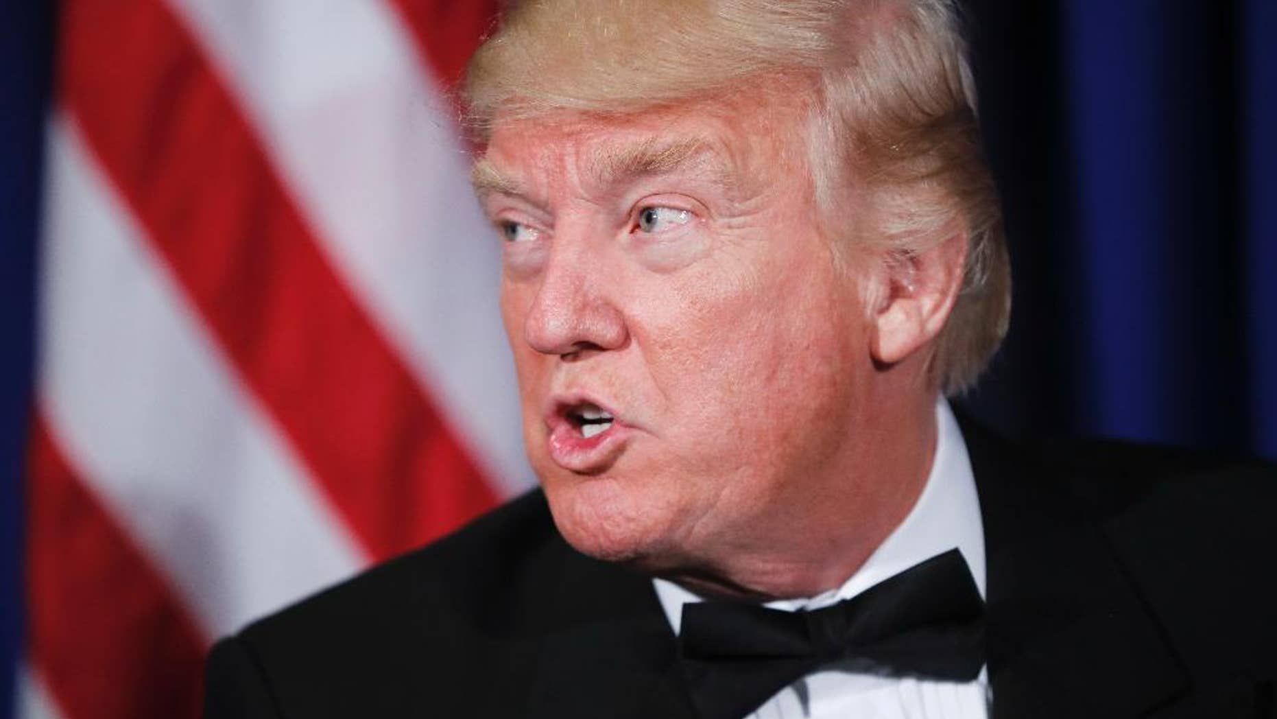 President Donald Trump speaks during his meeting with Australian Prime Minister Malcolm Turnbull aboard the USS Intrepid, a decommissioned aircraft carrier docked in the Hudson River in New York, Thursday, May 4, 2017. (AP Photo/Pablo Martinez Monsivais)