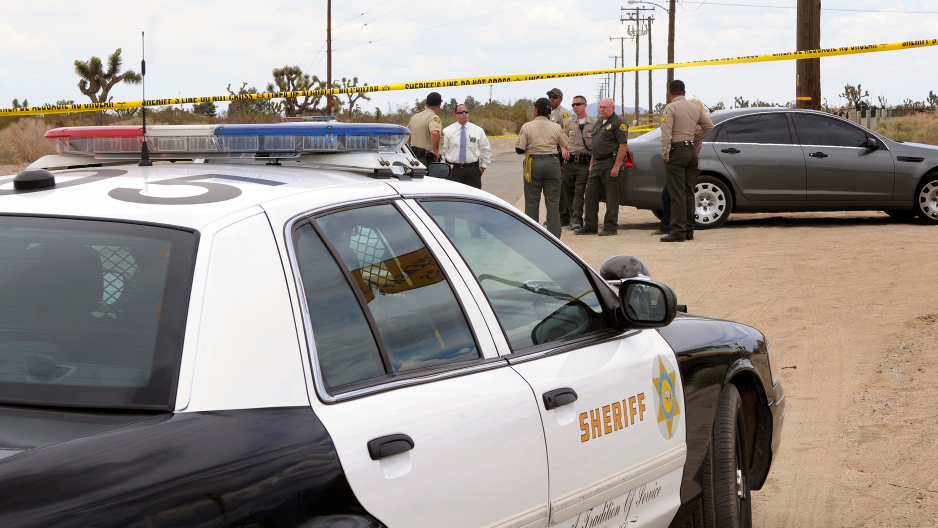 Los Angeles County Animal Care and Control and Sheriff personnel congregate near the area where a 63-year-old female jogger was attacked and killed by four pit bulls near Avenue S and 115th Street East in Palmdale, Calif. Sheriff's Lt. John Corina told reporters that a woman in a car saw the dogs attacking the jogger Thursday morning. The witness called 911 and honked her horn to try to get the dogs to stop. (AP Photo/The Antelope Valley Press, Ron Siddle)
