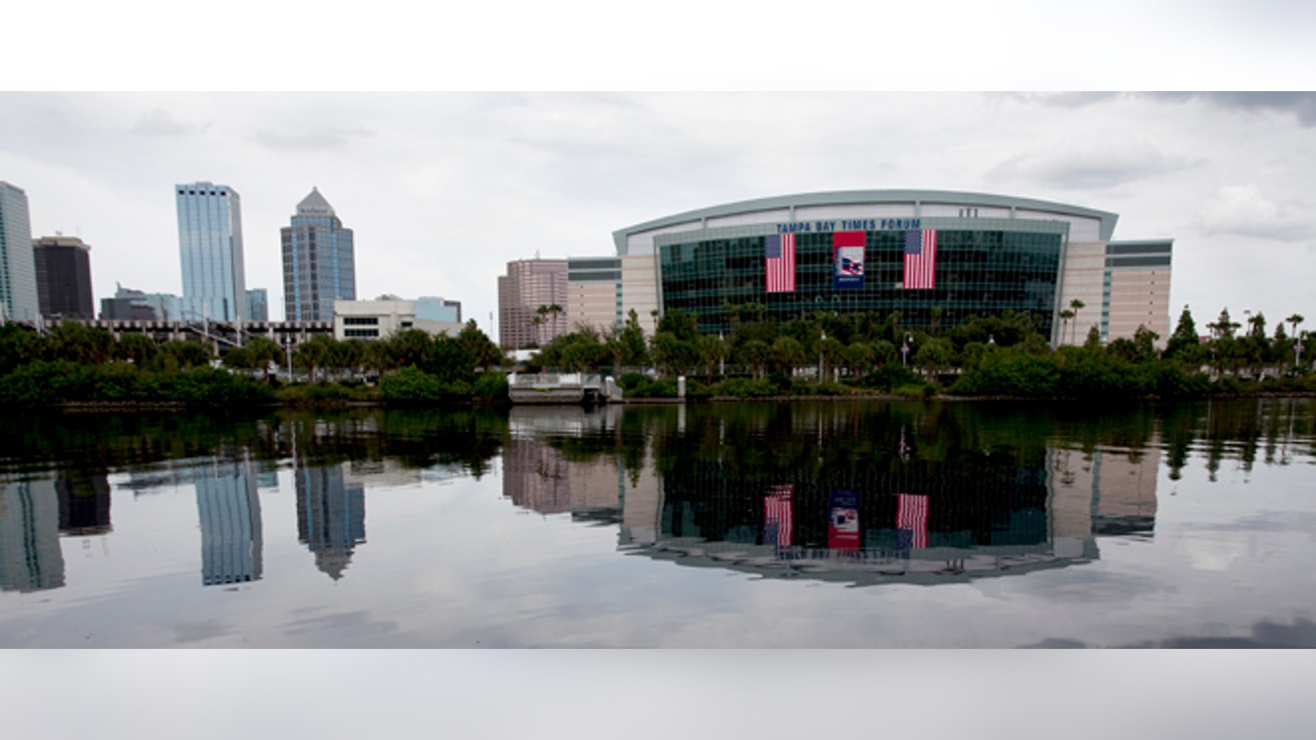 In this photo taken Aug. 22, 2012, the Tampa Bay Times Forum, site of the 2012 Republican National Convention, is viewed across the water of the Garrison Channel from Harbour Island in downtown Tampa, Fla. (AP Photo/The Tampa Bay Times, Carolina Hidalgo)