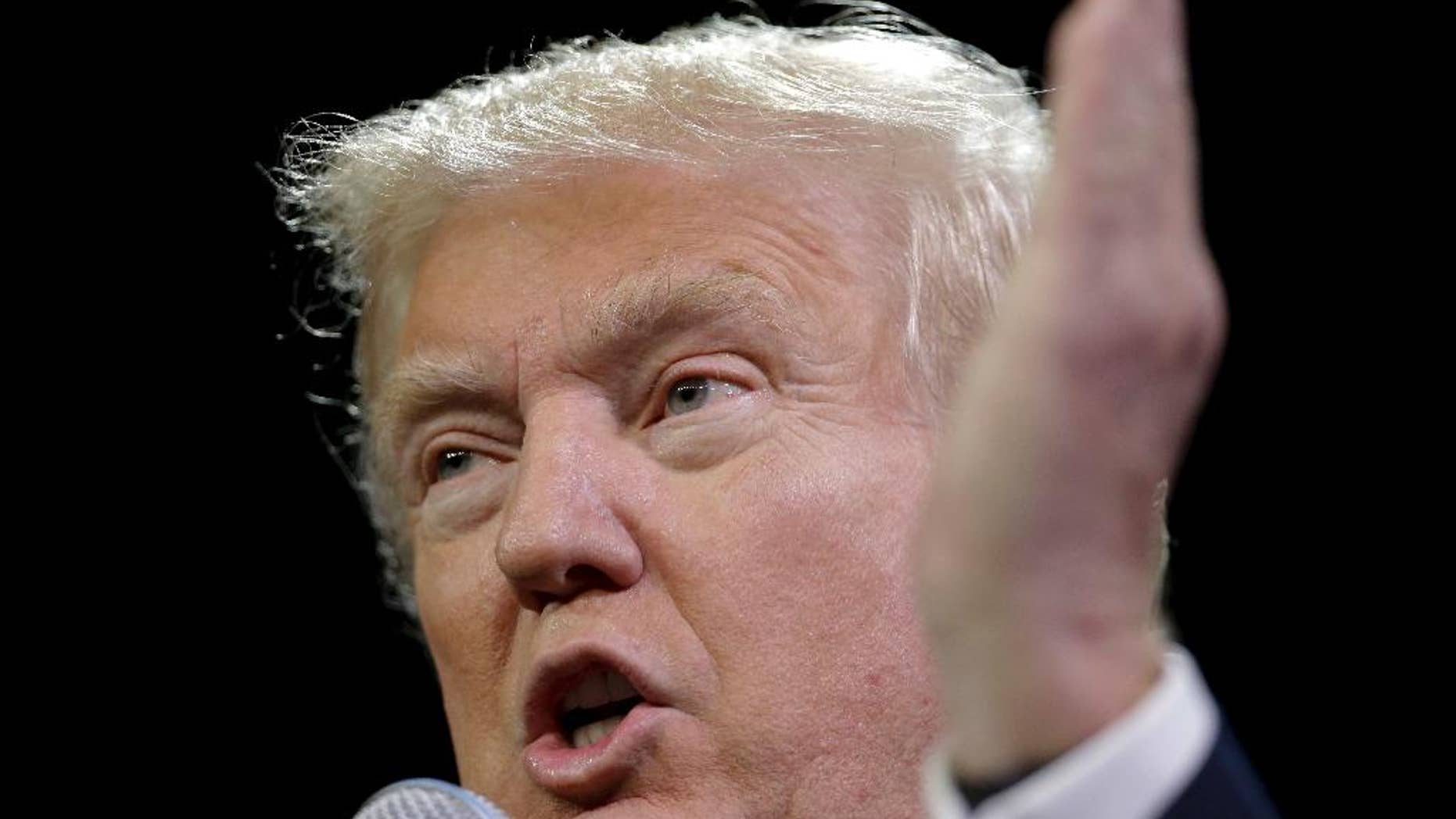 Republican presidential candidate Donald Trump speaks during a rally, Friday, May 27, 2016, in Fresno, Calif. (AP Photo/Chris Carlson)