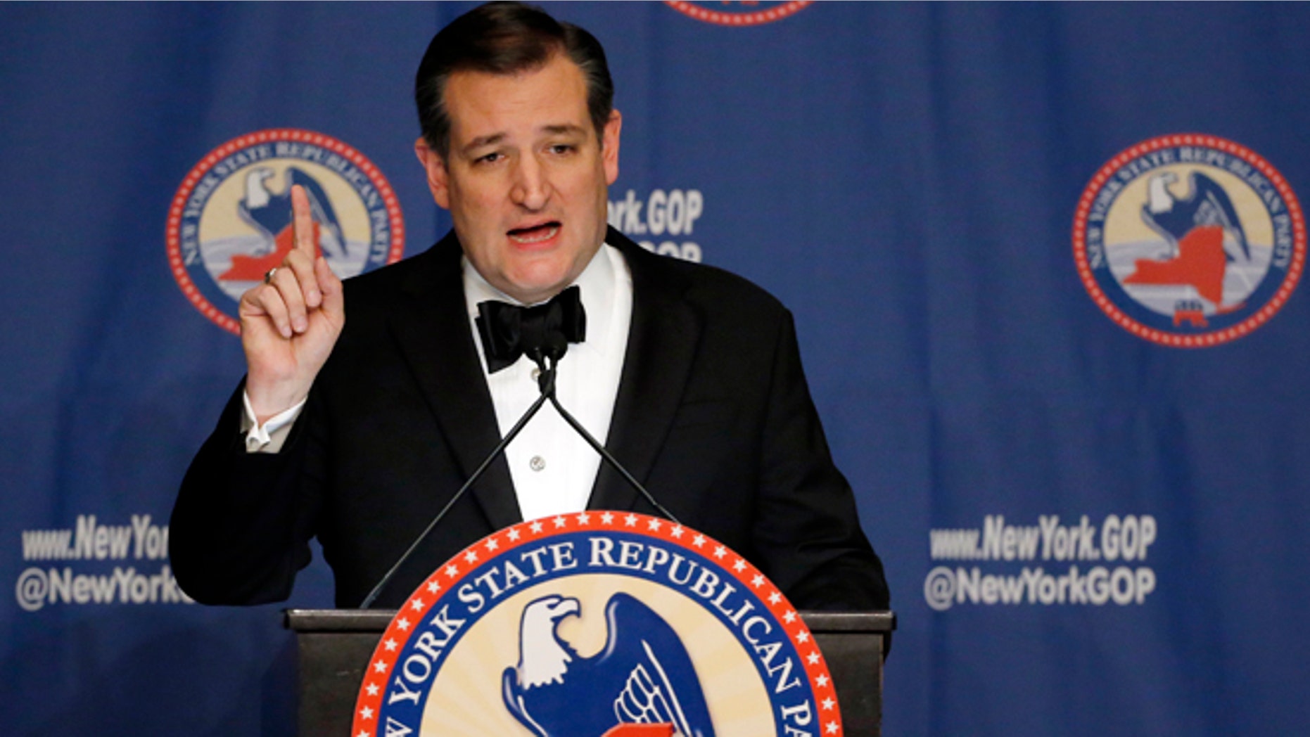 Sen. Ted Cruz at the New York Republican State Committee Annual Gala Thursday, April 14, 2016, in New York.