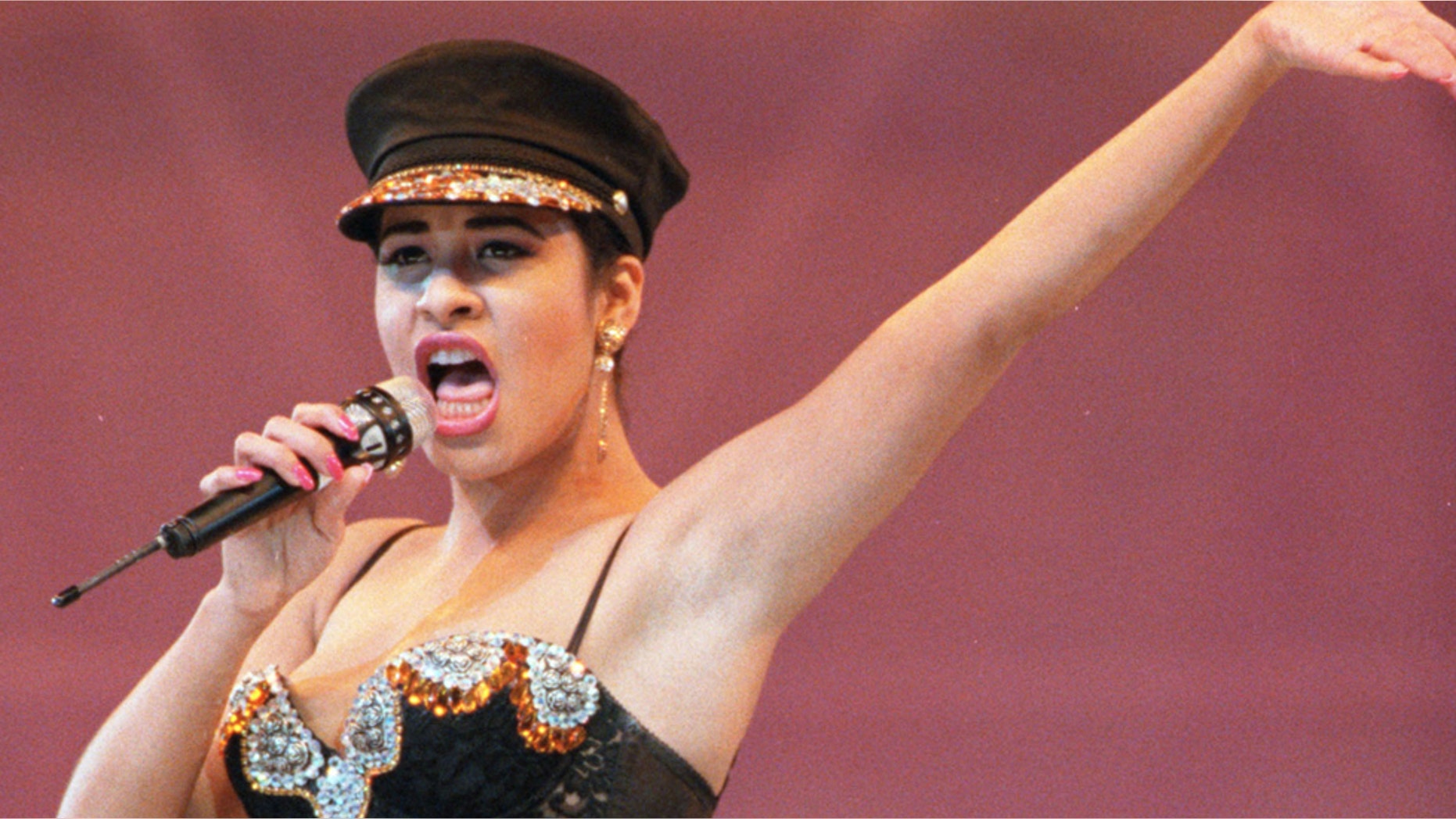 Singer Selena Quintanilla performs at the Houston Livestock Show and Rodeo inside the Astrodome, Texas.