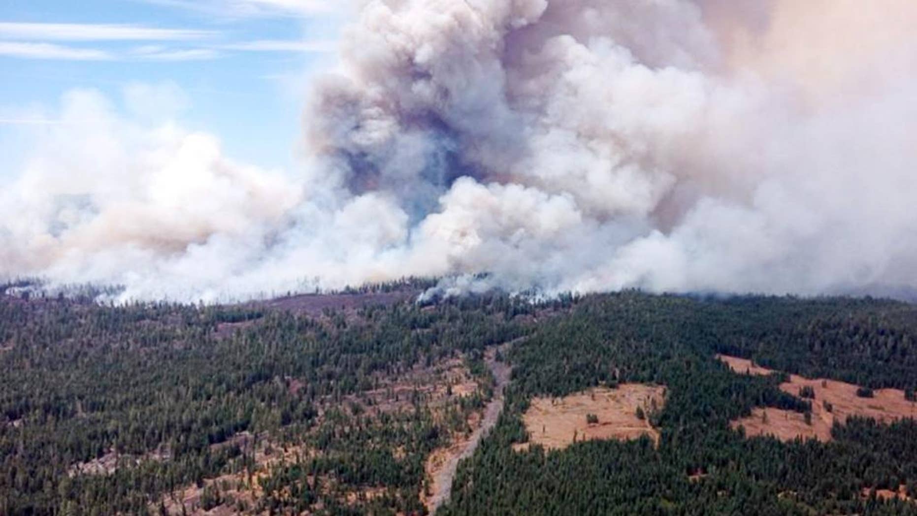 This Aug. 1, 2014 photo provided by the U.S. Forest Service shows the Eiler Fire burning Old Station, California. The Eiler Fire near Old Station has consumed nearly 23,000 acres and destroyed eight homes in the process, according to fire officials, Sunday Aug. 3, 2014. (AP Photo/U.S. Forest Service)