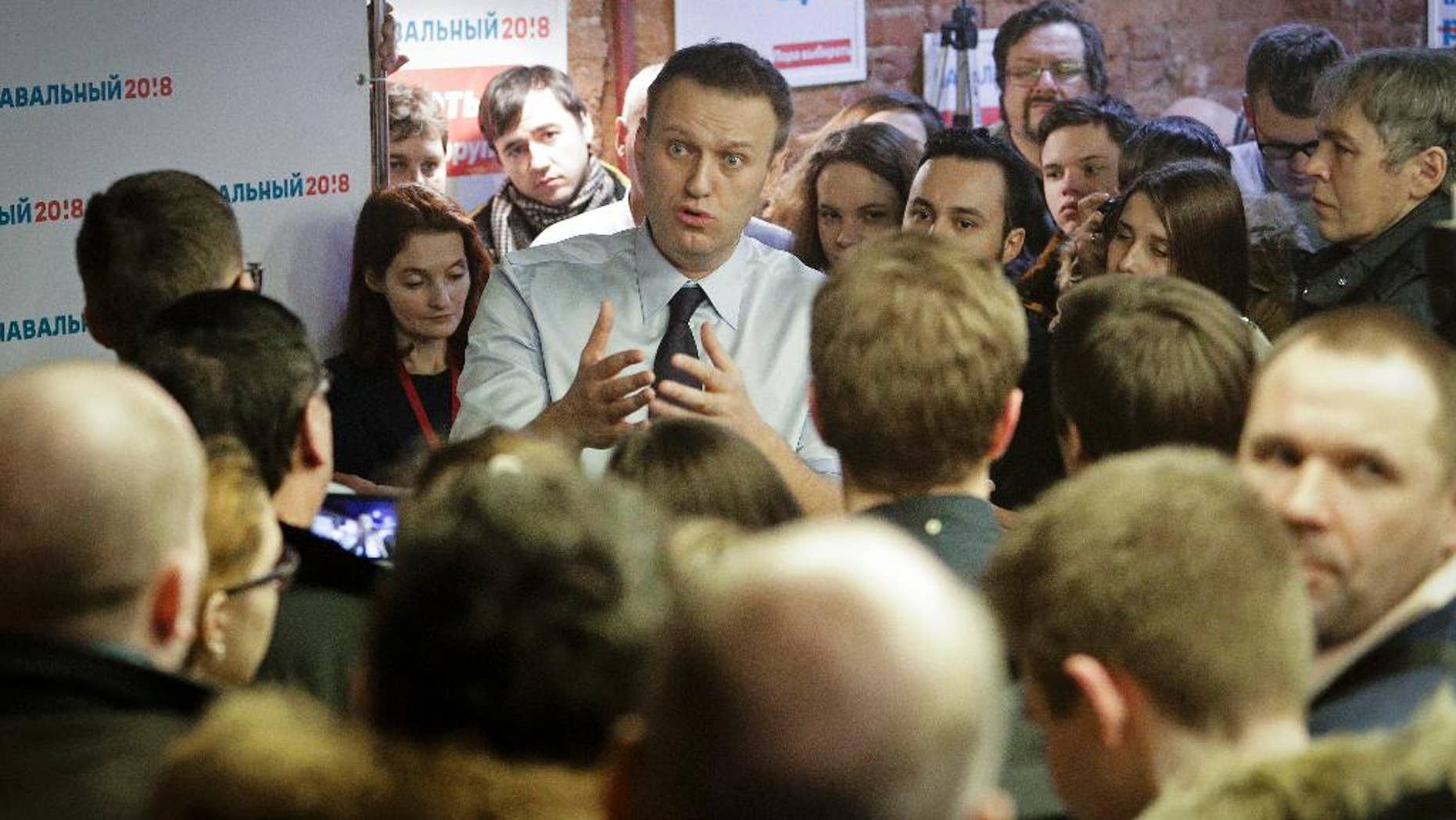 Russian opposition leader Alexei Navalny speaking with supporters at the opening of his campaign office in St. Petersburg last Saturday.