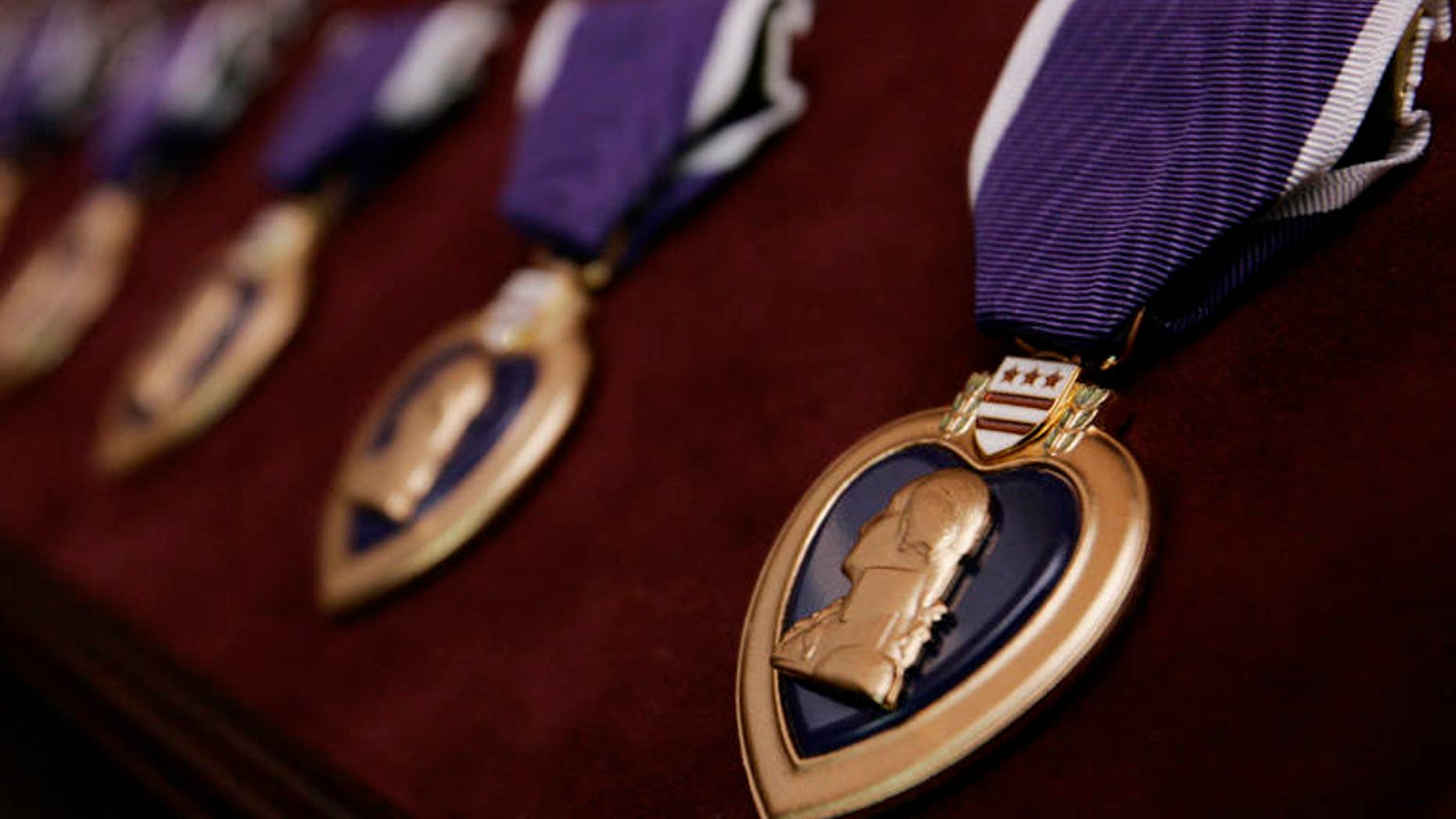Purple Hearts are seen prior to a ceremony in Washington