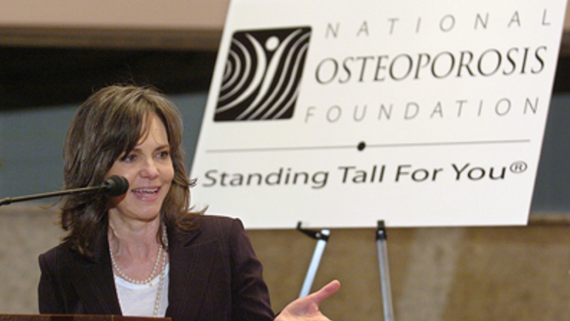 Academy Award-winning actress Sally Field makes remarks at a Capitol Hill briefing on her fight against osteoporosis in Washington in 2007.