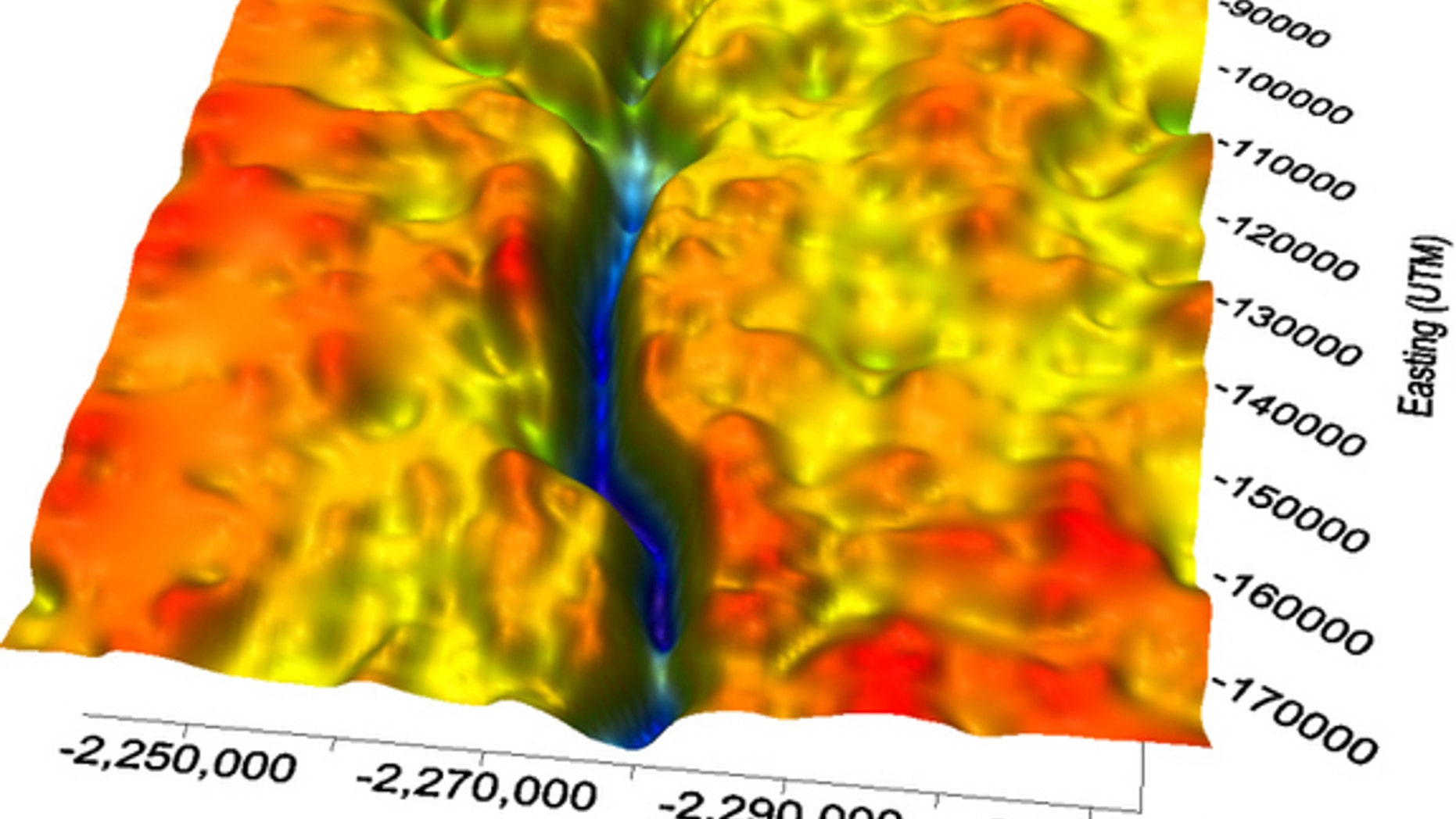 Radar that can penetrate ice helped researchers make this 3D map of the bedrock beneath the Jakobshavn Glacier in Greenland.