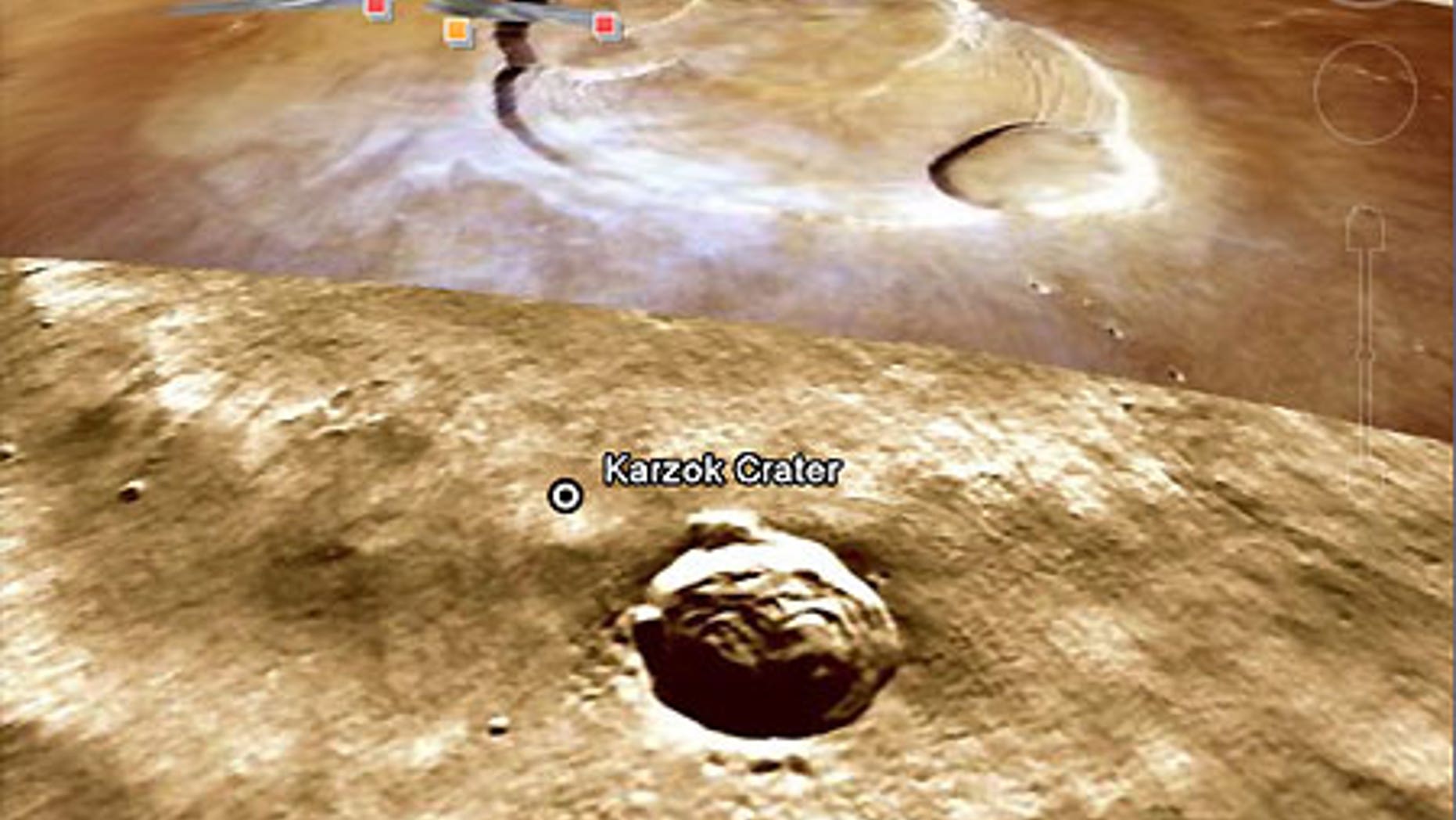 Karzok Crater on Mars in Google Earth.
