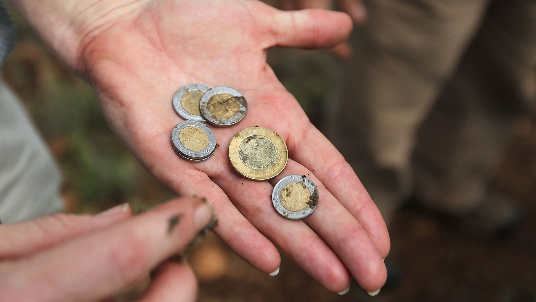 GREEN VALLEY, AZ - JULY 31: Volunteer Rebecca Fowler displays Mexican pesos found in a backpack discarded by immigrants crossing into Arizona from Mexico along a backcountry trail on July 31, 2010 near Green Valley, Arizona. She was on a patrol for the non-profit group Samaritans, which delivers water to points near the U.S. Mexico border for immigrants crossing illegally into Arizona. Samaritans volunteers also provide medical assistance for distressed migrants, who often suffer from severe dehydration while crossing the desert. Immigrant aid groups and law enforcement alike say that the number of immigrants crossing illegally into Arizona from Mexico has slowed dramatically in 2010, with jobs scarce due to the U.S. recession and widespread fear in the Latino community associated with Arizona's new immigration enforcement law SB 1070. (Photo by John Moore/Getty Images)