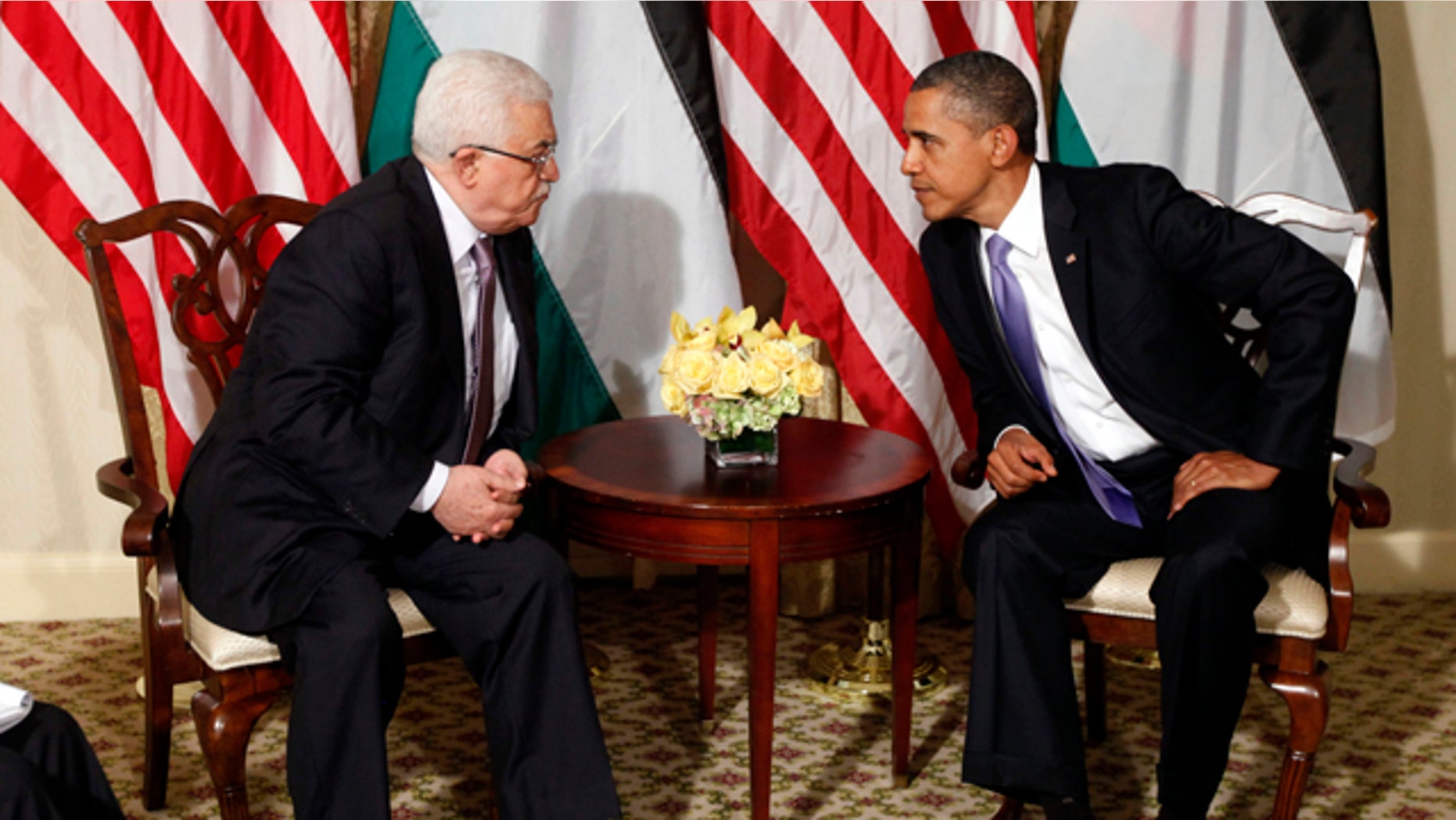 Sept. 21: President Obama talks with Palestinian President Mahmoud Abbas during a meeting in New York.
