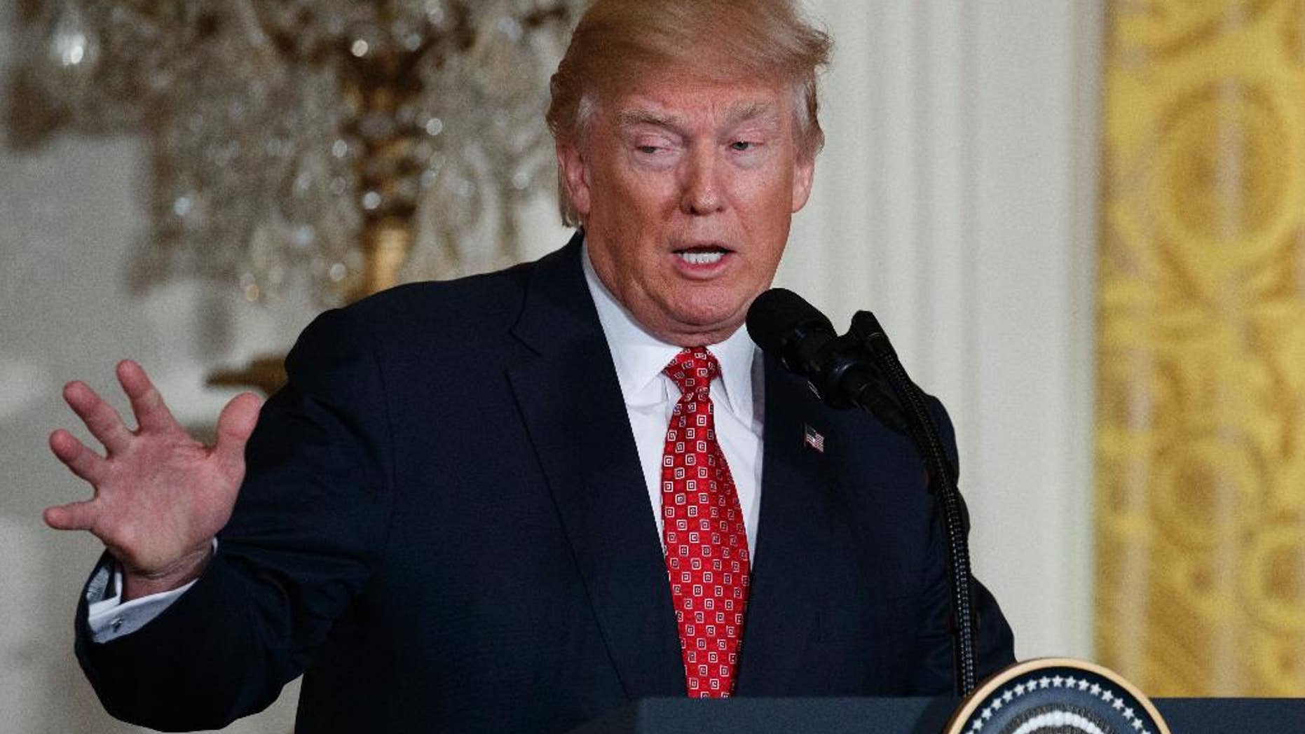 President Donald Trump speaks in the East Room of the White House in Washington. Trump's freewheeling style on Twitter and elsewhere is complicating life for the government lawyers tasked with defending his executive actions in court. (AP Photo/Evan Vucci)