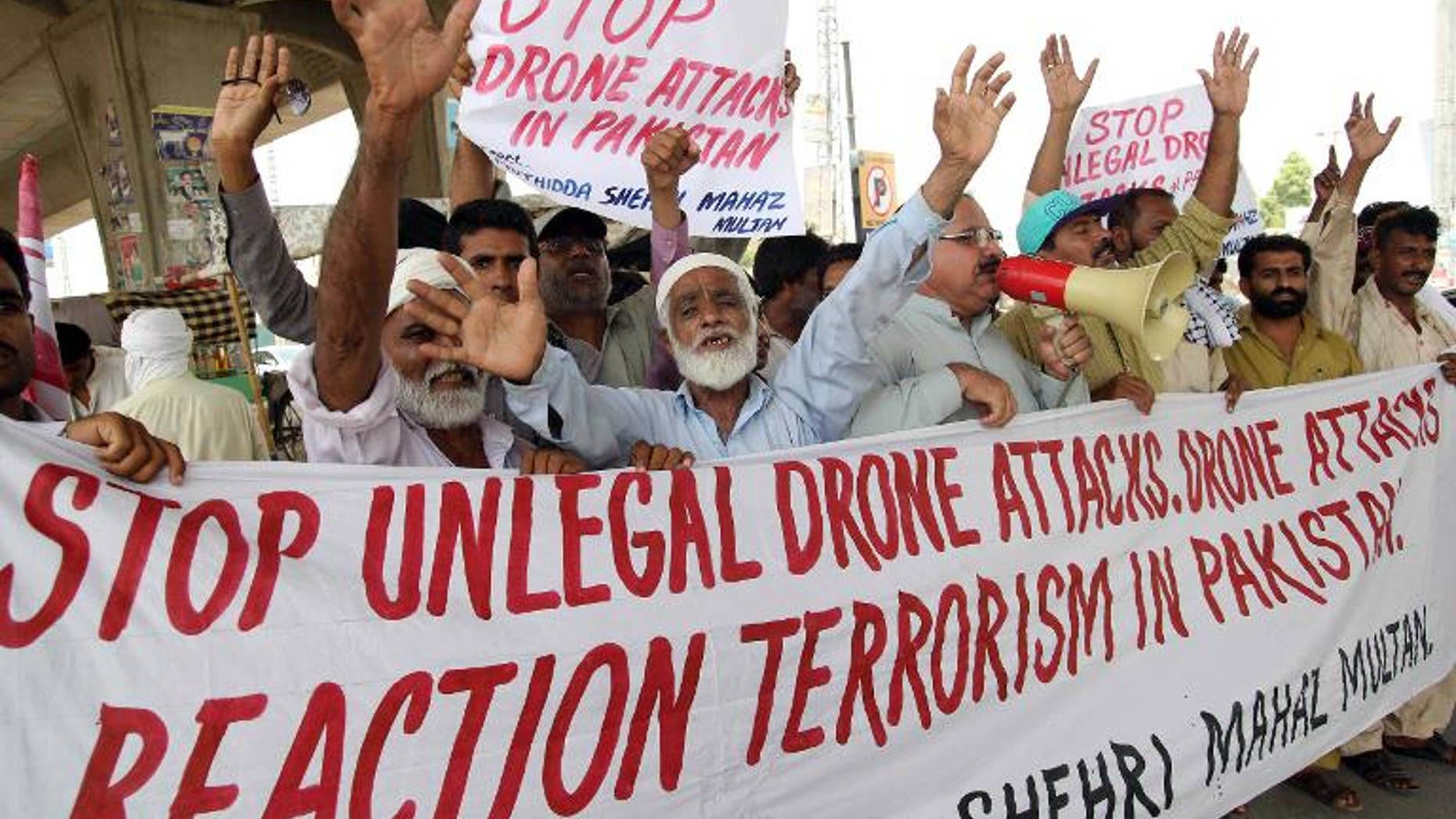 Pakistani demonstrators protest against US drone strikes in tribal areas, on July 14, 2013