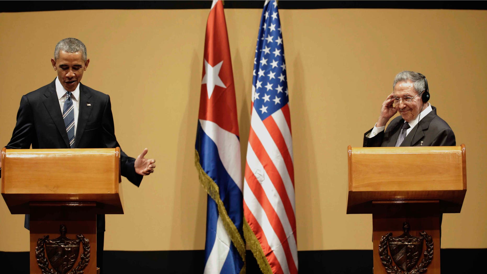 Presidents Obama and Castro during a joint statement in Havana, Cuba, Monday, March 21, 2016.