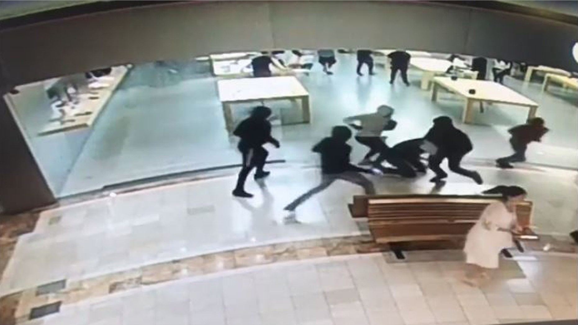 Five men stole Apple devices worth about $29,000 from an Apple Store in Southern California on Monday night, police said.