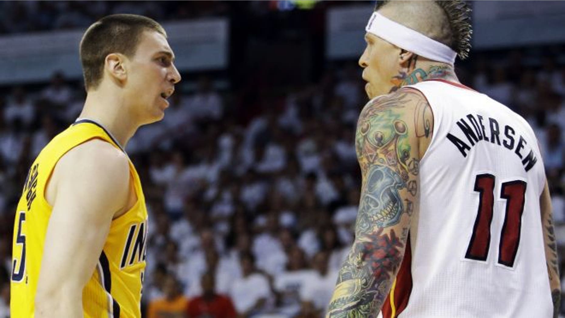 Chris Andersen, right, playing for the Miami Heat in the 2013 NBA playoffs (AP Photo)