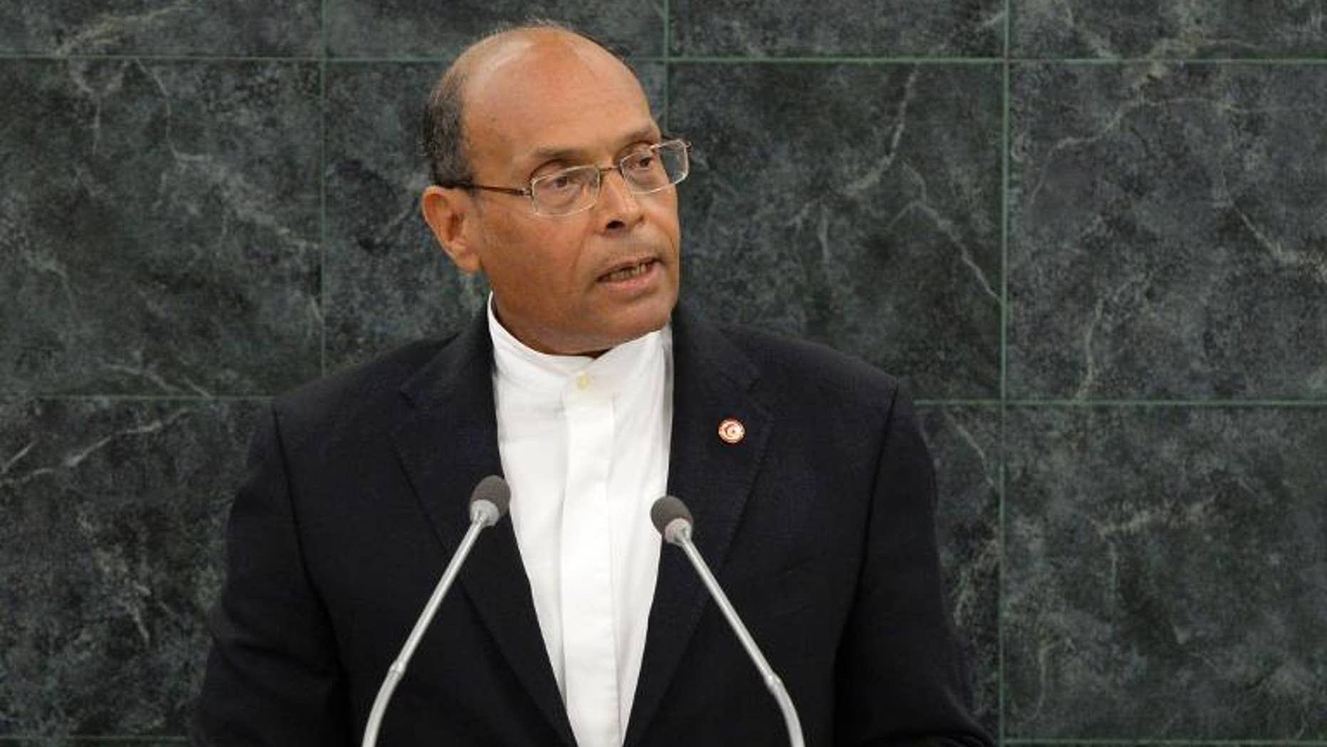 Tunisian president Mohamed Moncef Marzouki addresses the UN General Assembly at the UN headquarters in New York, on September 26, 2013