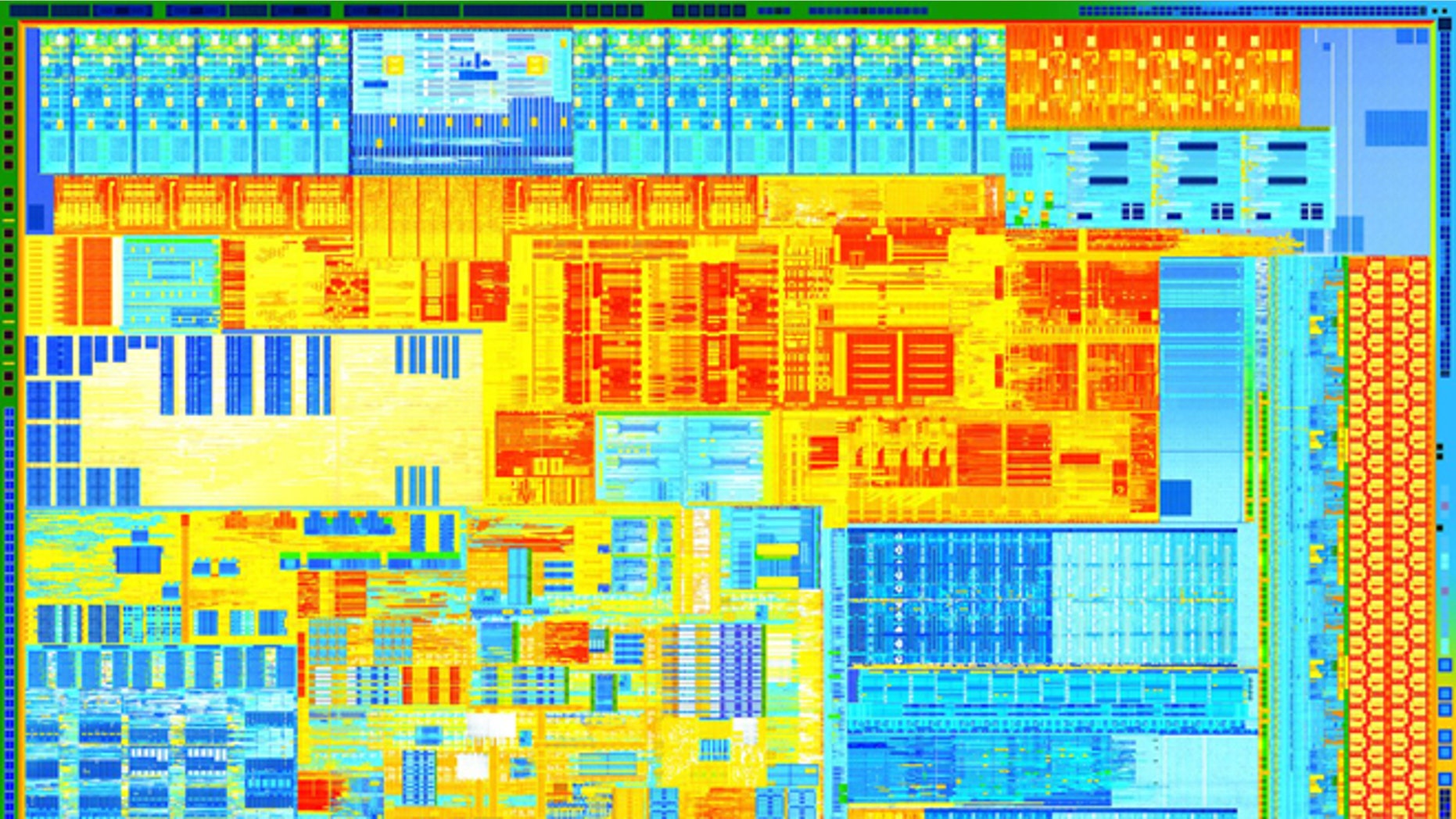 A portion of the latest Intel Core CPU, built off a new 22-nanometer manufacturing process that the company says will fuel Moore's Law for years to come.
