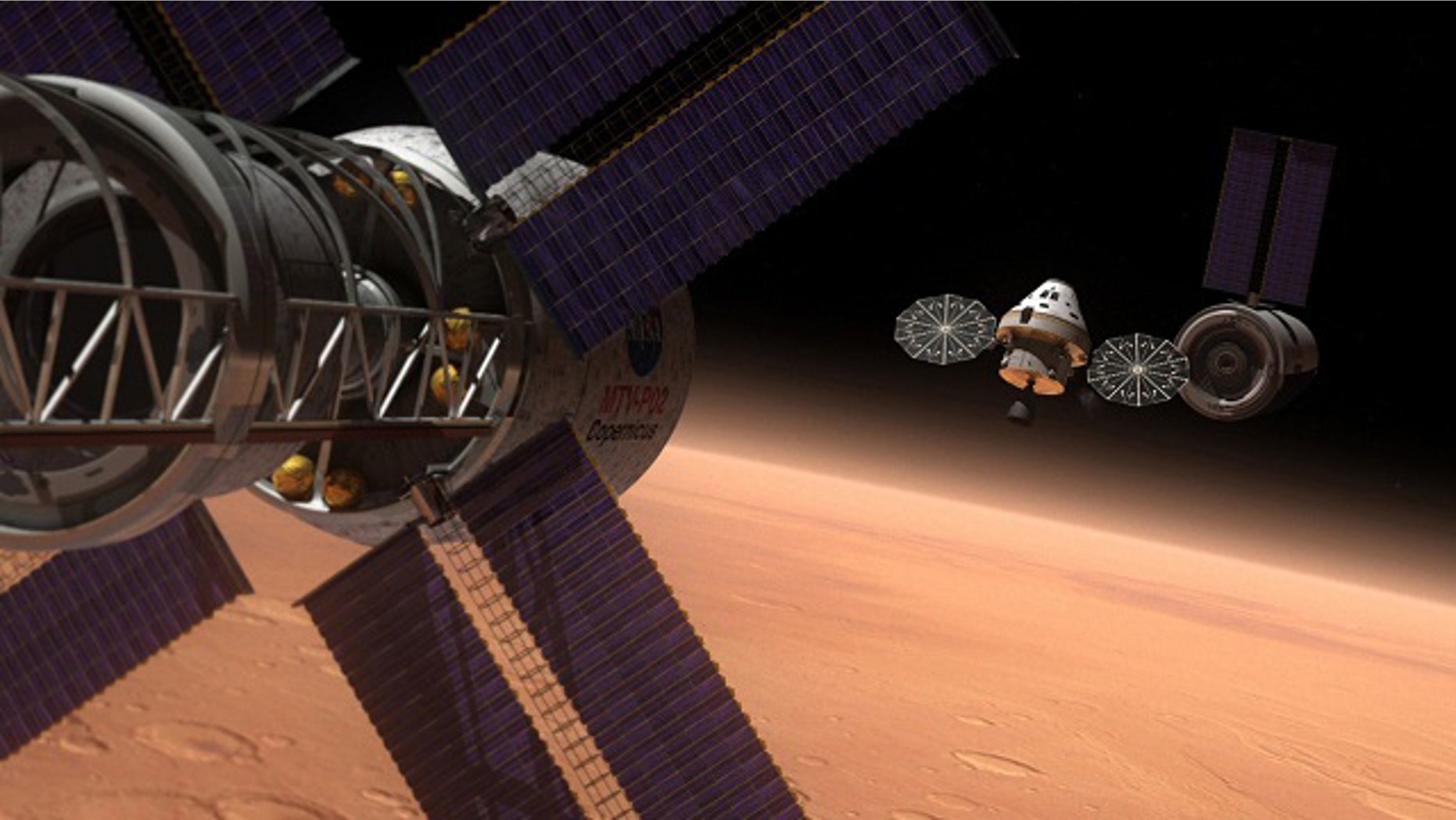 Artist's rendering of the Multi-Purpose Crew Vehicle on a deep space mission.