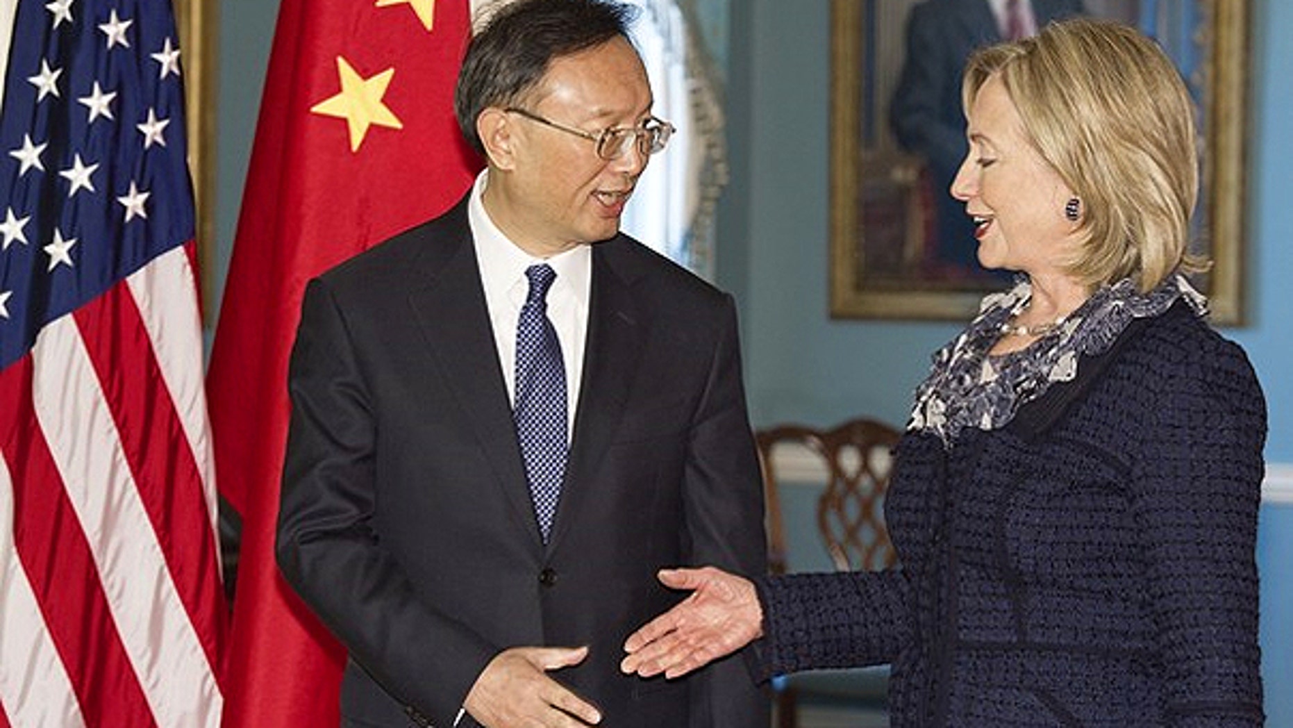 Jan. 5: Chinese Foreign Minister Yang Jiechi and U.S. Secretary of State Hillary Clinton shake hands at the U.S. Department of State in Washington, D.C.