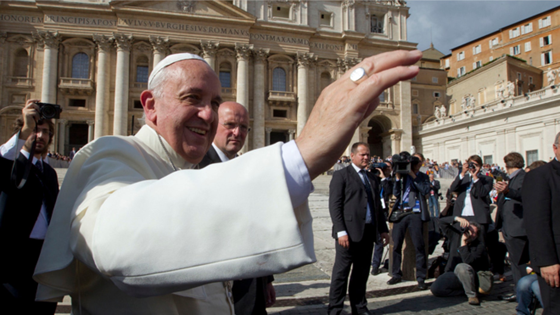Pope Francis in St. Peter Square at the Vatican, Wednesday, Oct. 16, 2013.