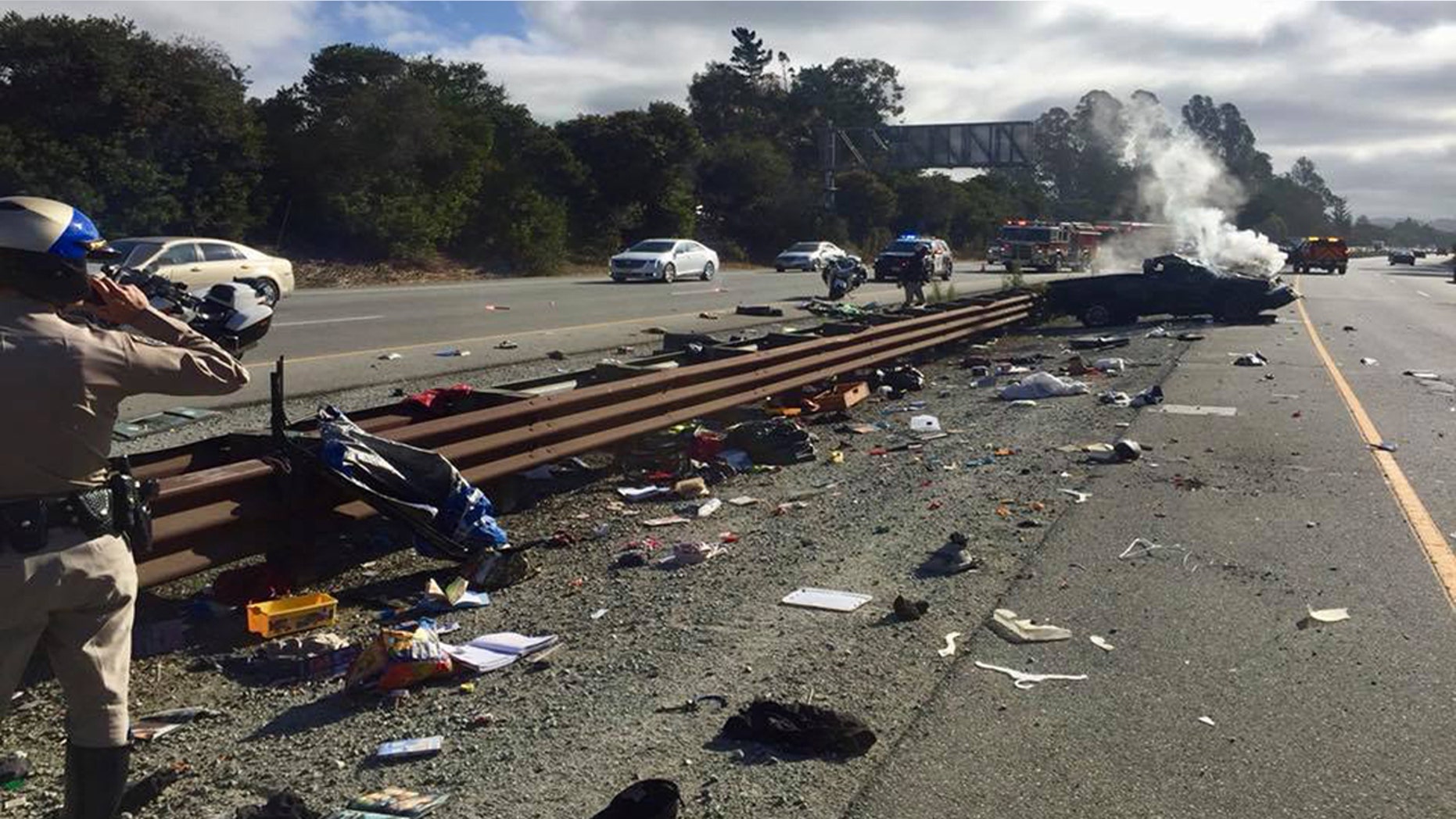 A boy, 5, was ejected from a truck that rolled over multiple times on a California highway on Tuesday, police said.