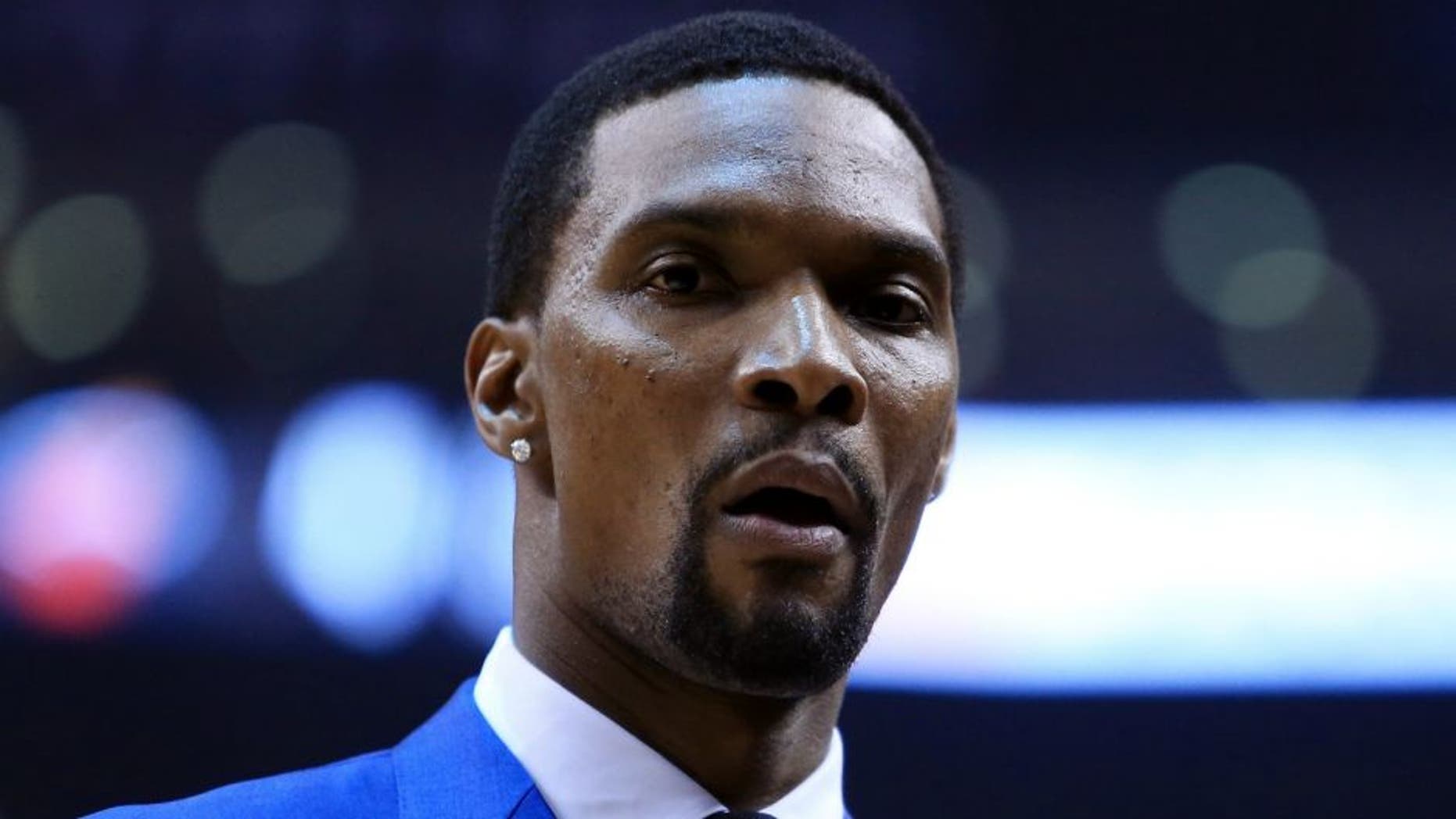 TORONTO, ON - MAY 03: Chris Bosh #1 of the Miami Heat looks on from the bench in the first half of Game One of the Eastern Conference Semifinals against the Toronto Raptors during the 2016 NBA Playoffs at the Air Canada Centre on May 3, 2016 in Toronto, Ontario, Canada. NOTE TO USER: User expressly acknowledges and agrees that, by downloading and or using this photograph, User is consenting to the terms and conditions of the Getty Images License Agreement. (Photo by Vaughn Ridley/Getty Images)