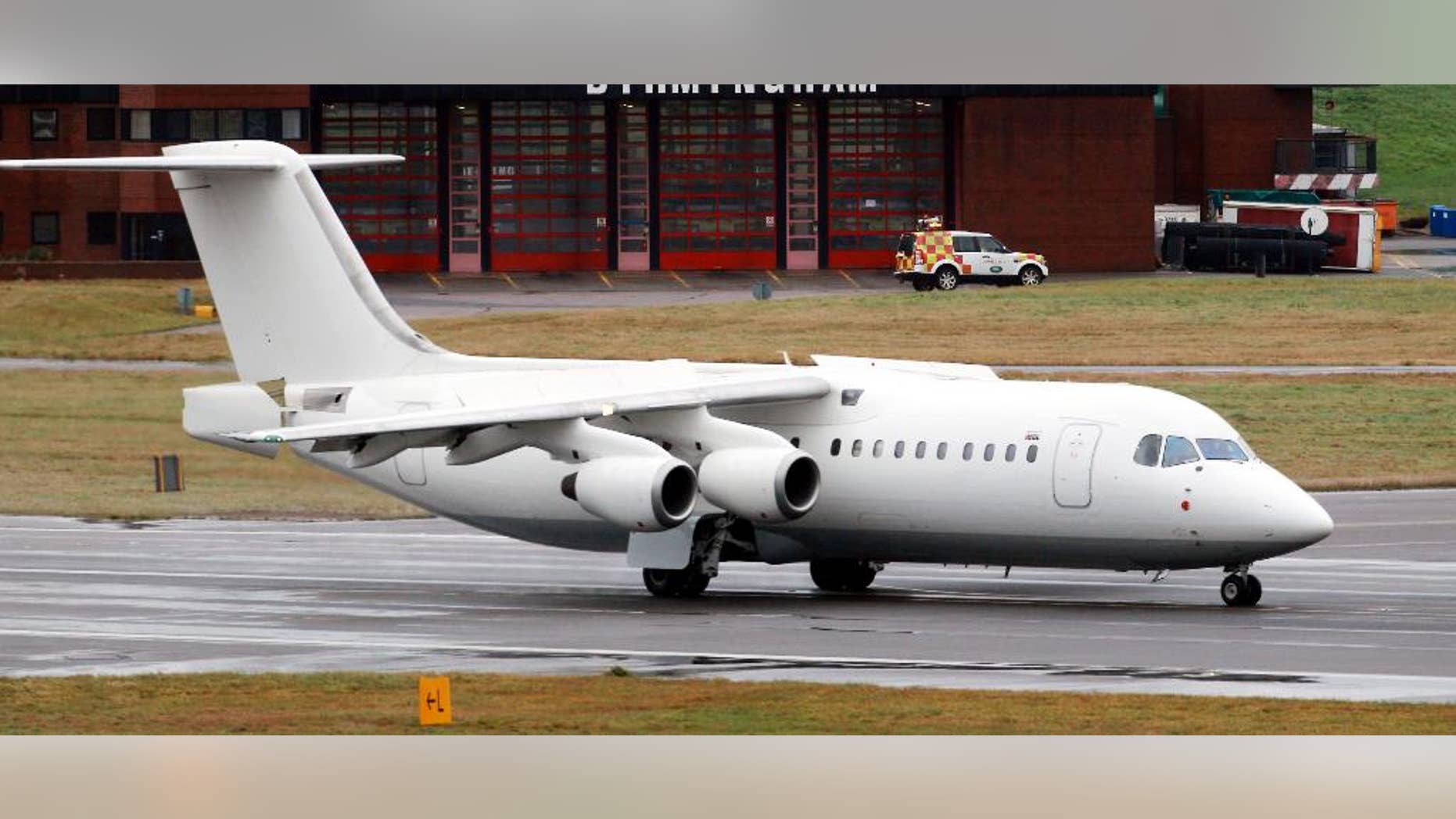 FILE - This is a Nov. 11, 2012 file photo taken at Birmingham Airport in central England of a BAE 146 aircraft similar to the one which has crashed in Colombia Tuesday Nov. 29, 2016.