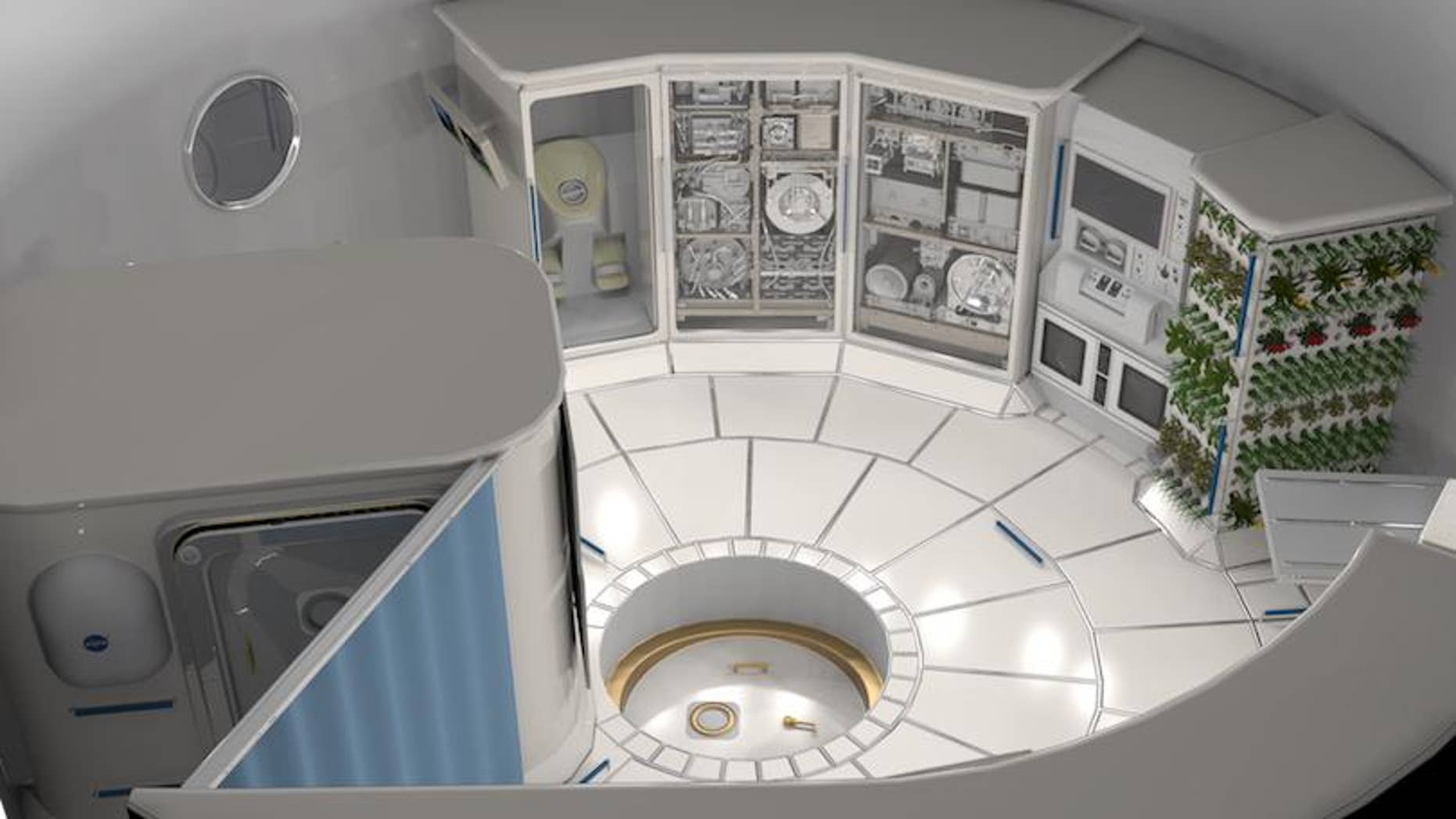 Concept image of the interior of a deep space habitat.